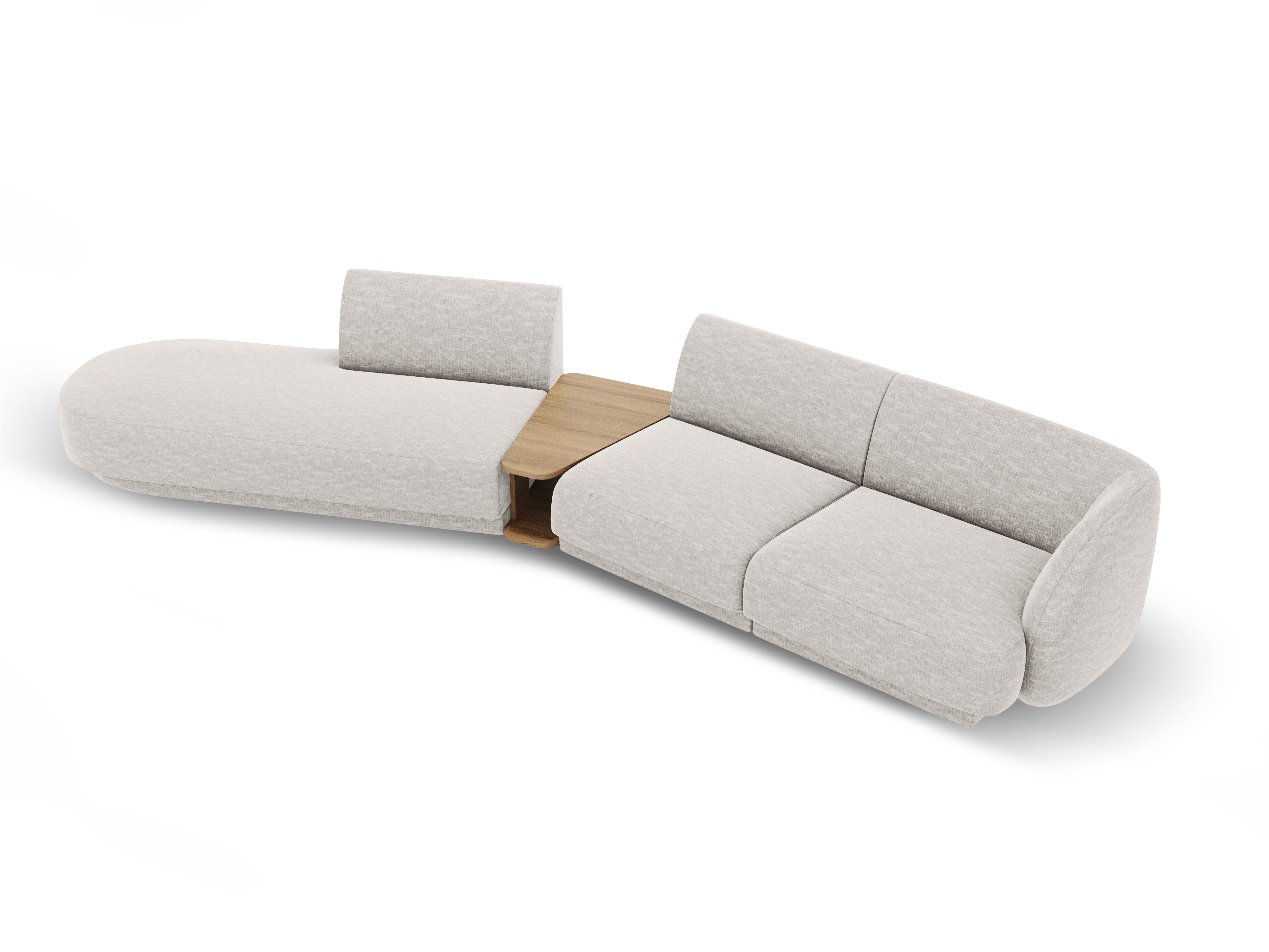 Left-sided modular sofa with table for 4 people MILEY light gray silky chenille