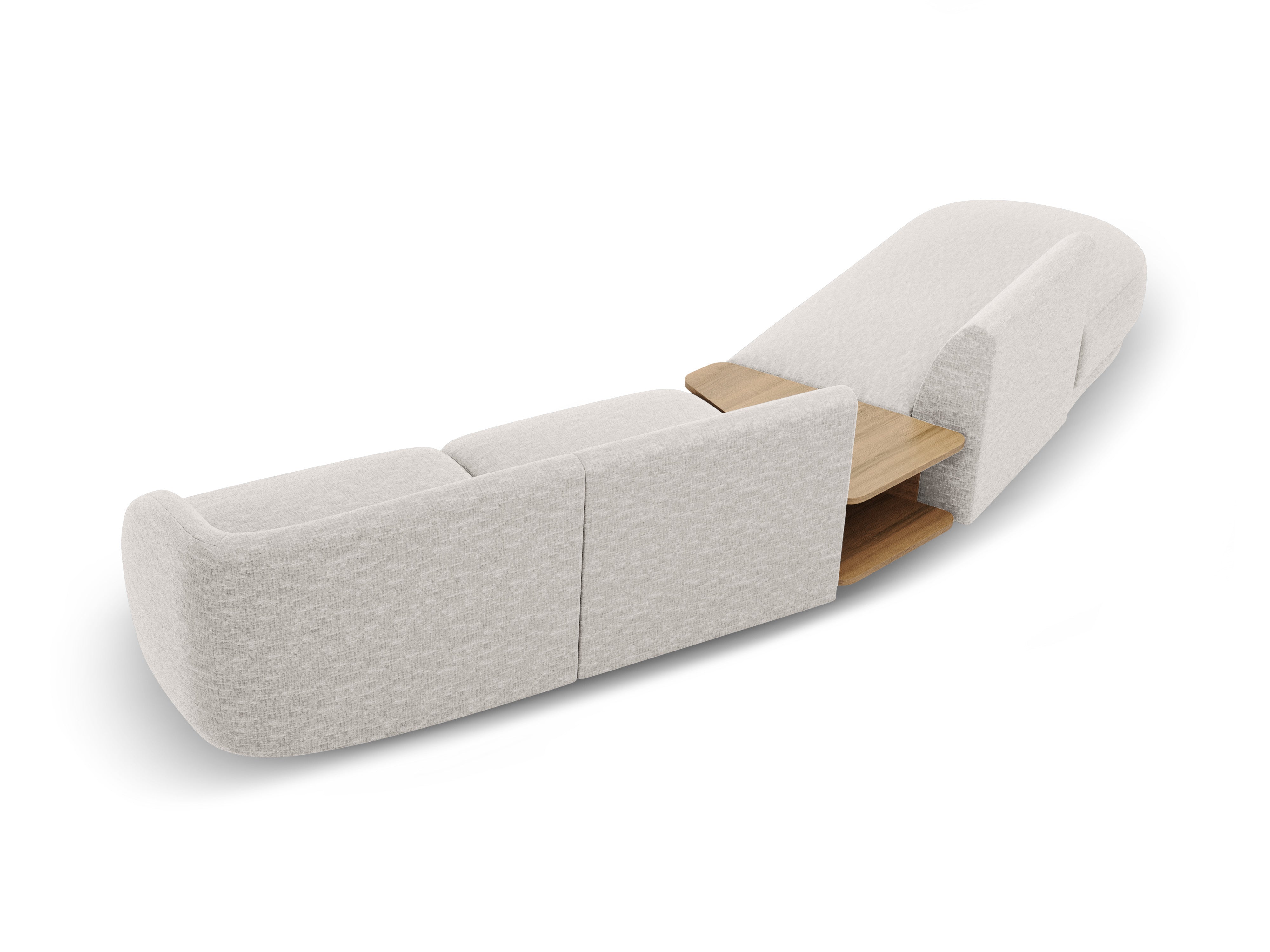 Left-sided modular sofa with table for 4 people MILEY light gray silky chenille