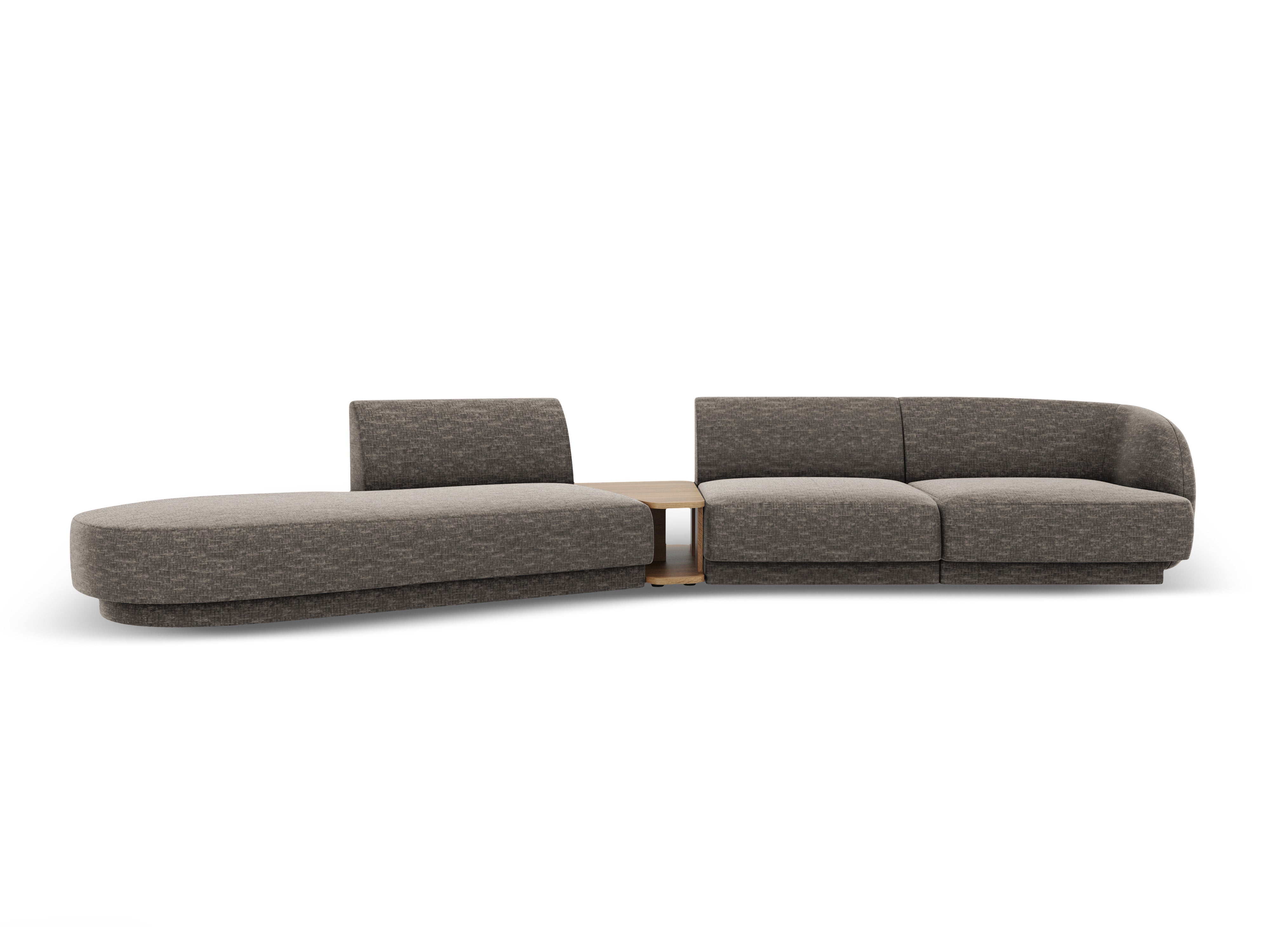 Left-sided modular sofa with table for 4 people MILEY gray chenille silky