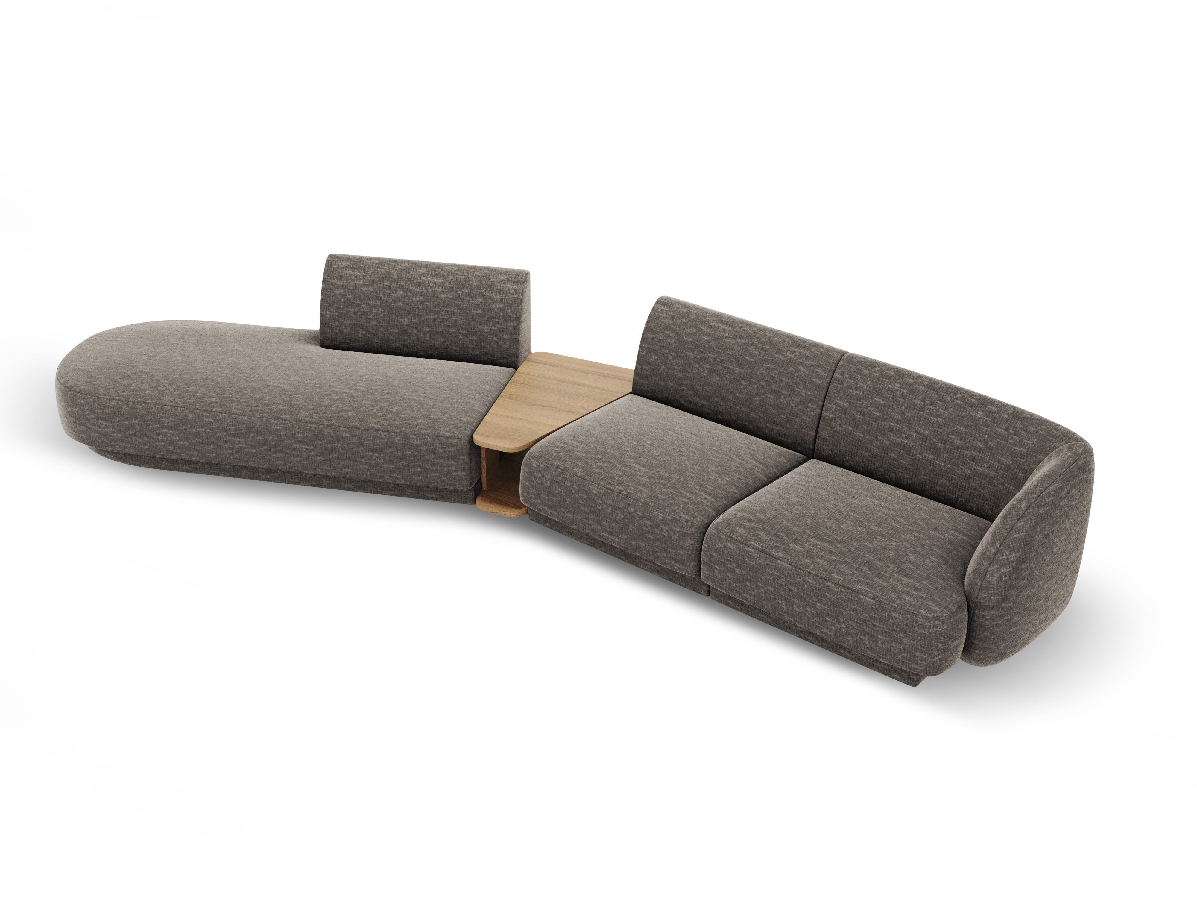 Left-sided modular sofa with table for 4 people MILEY gray chenille silky