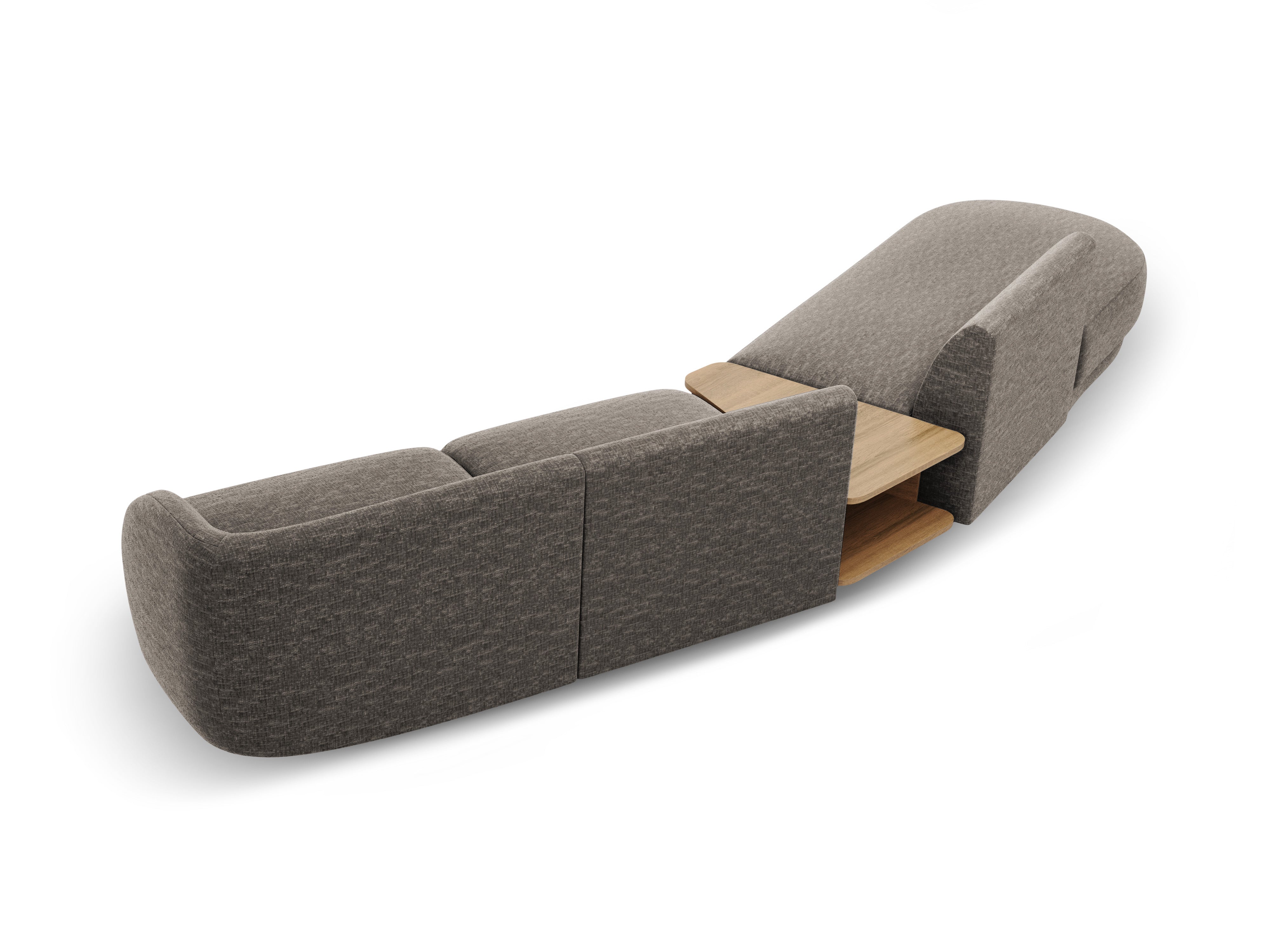 Left-sided modular sofa with table for 4 people MILEY gray chenille silky