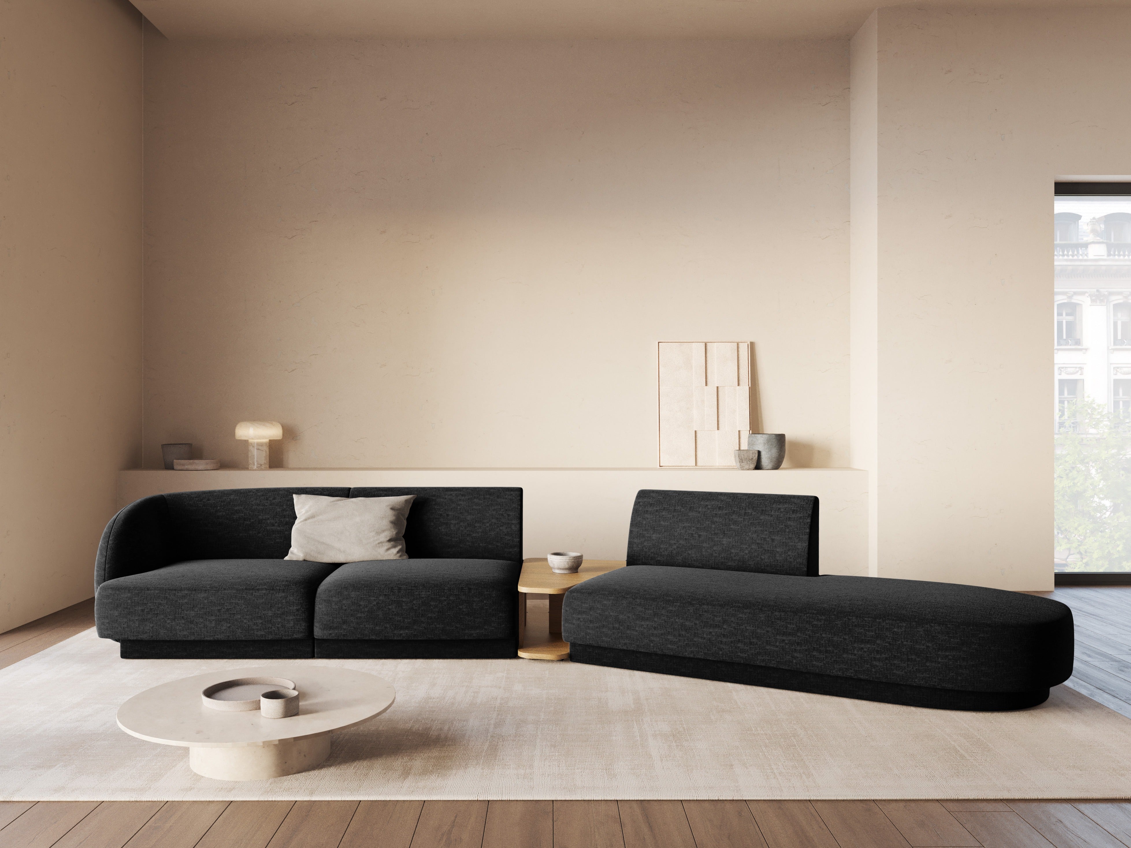 Modulares Sofa linksseitig für 6 Personen MILEY schwarz Chenille