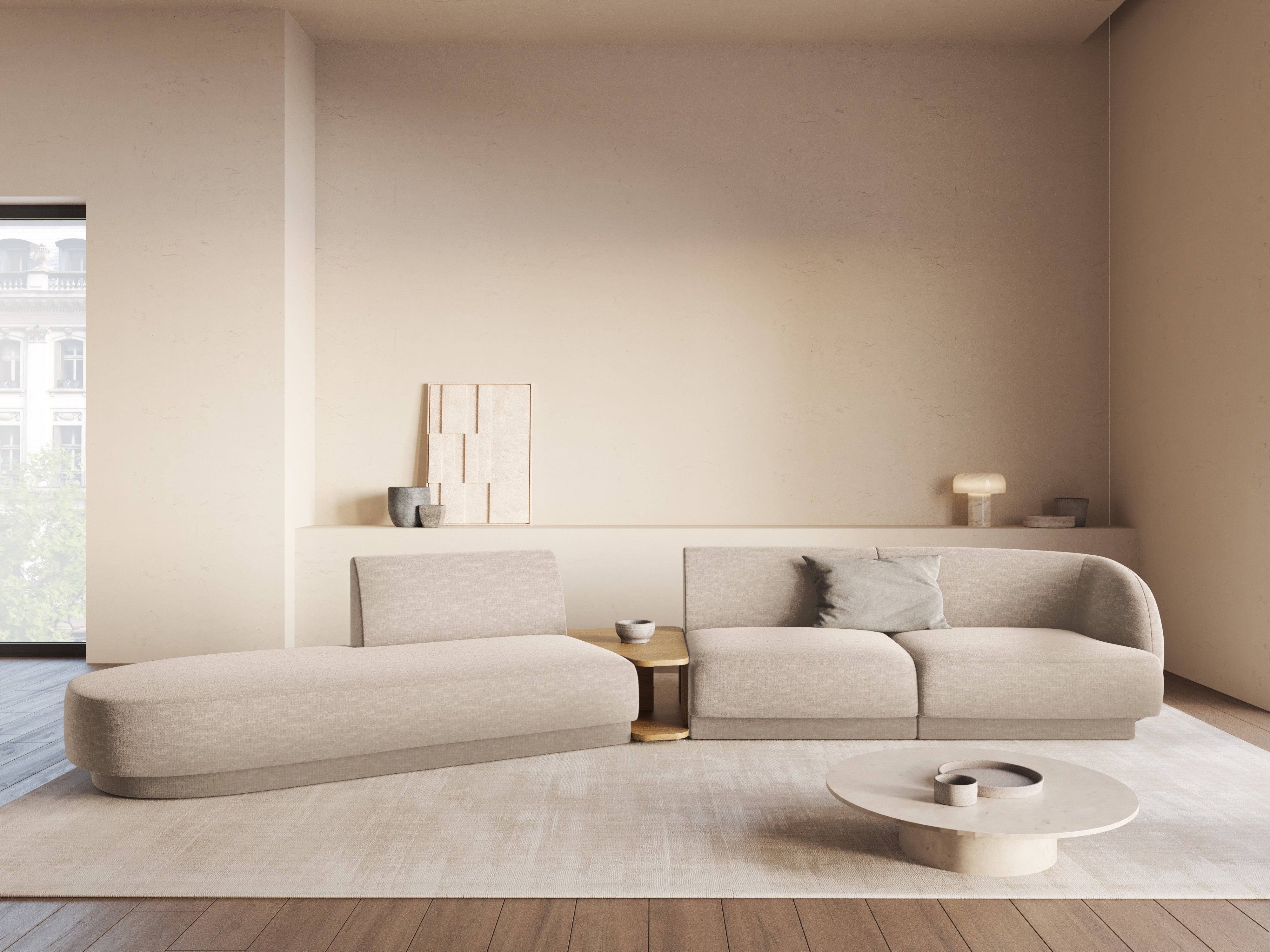 Modulares Sofa links mit Tisch für 4 Personen MILEY beige Chenille
