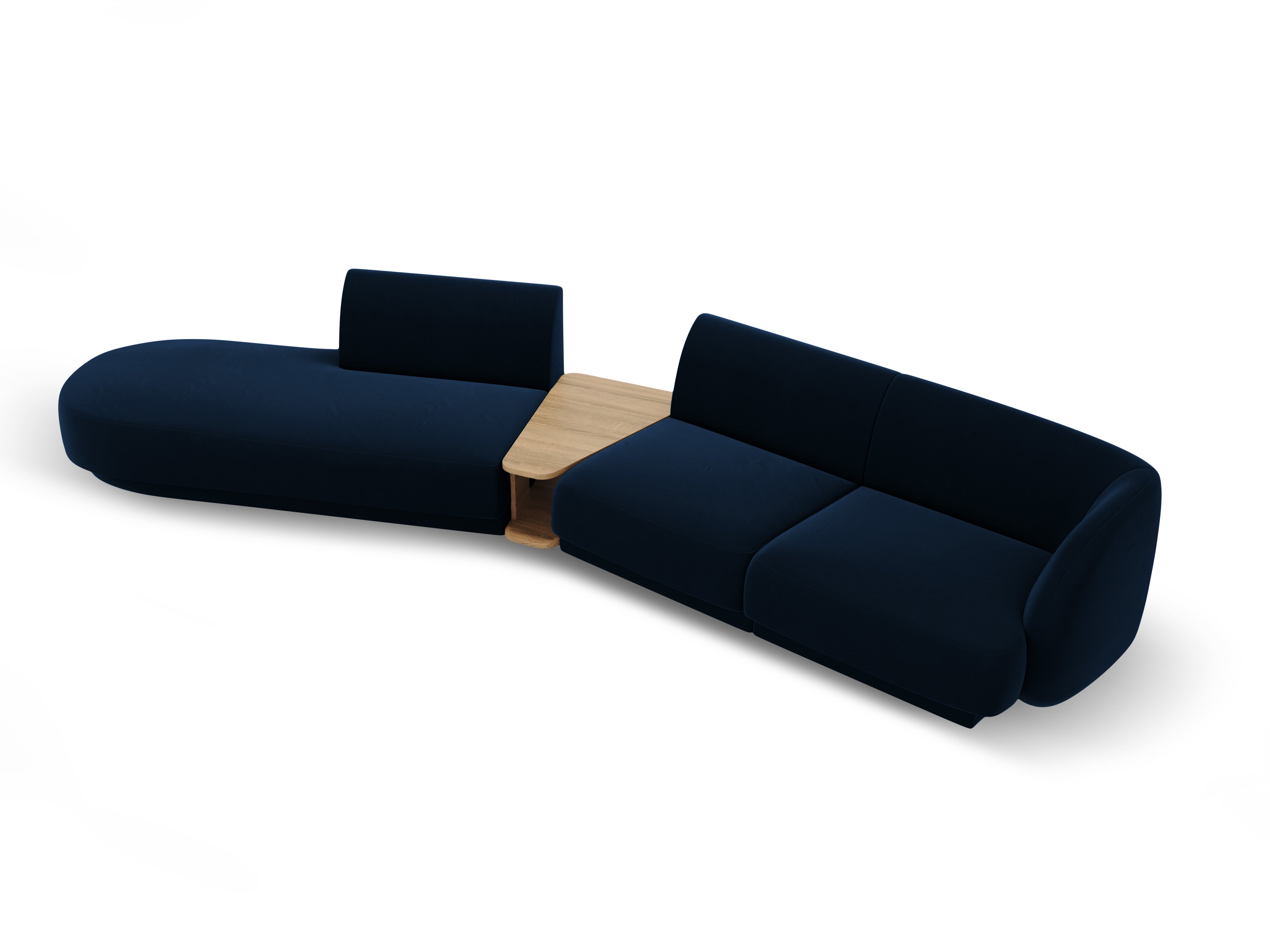 Left-sided modular sofa with table for 4 people in royal blue velvet MILEY