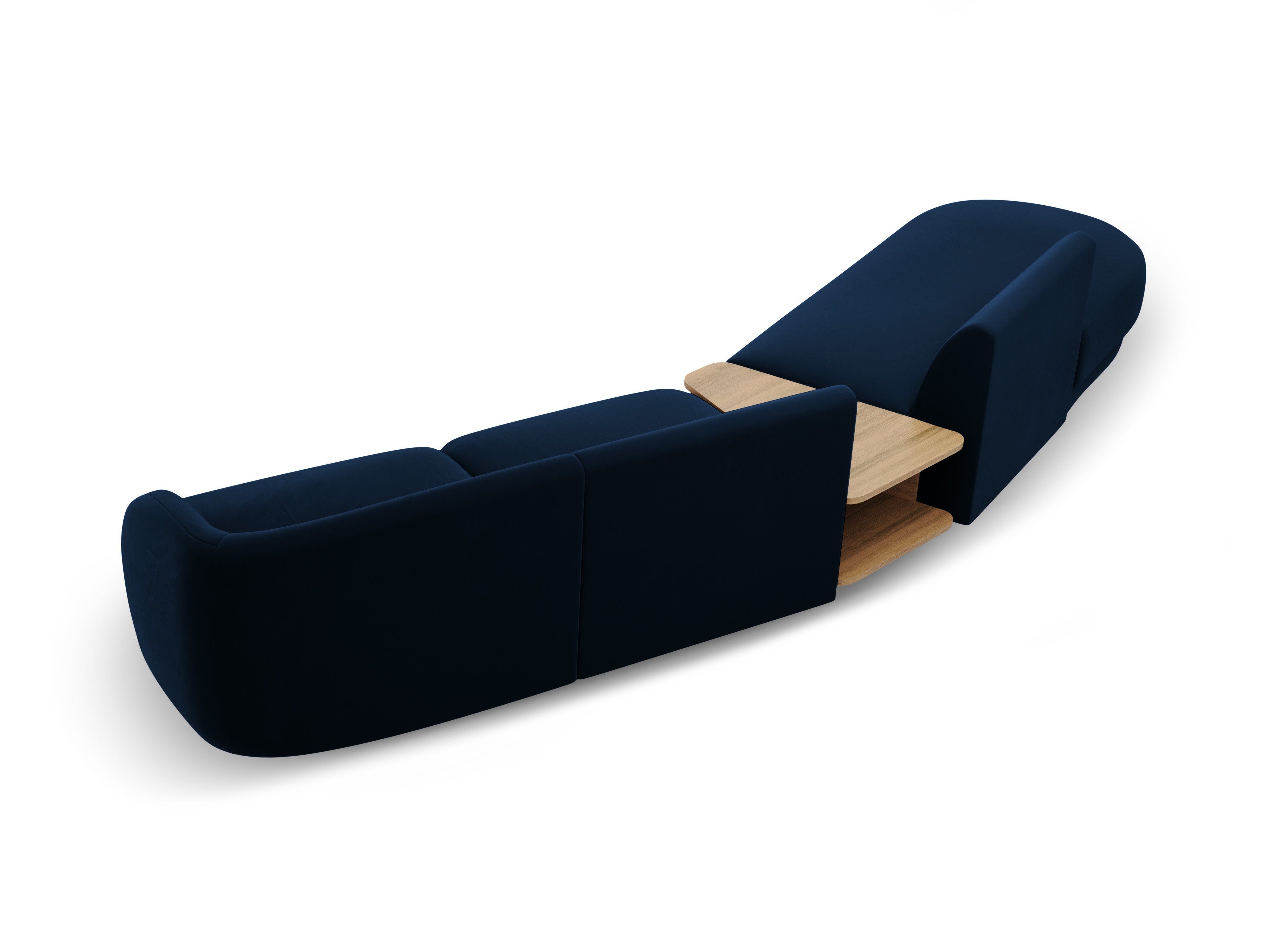 Left-sided modular sofa with table for 4 people in royal blue velvet MILEY