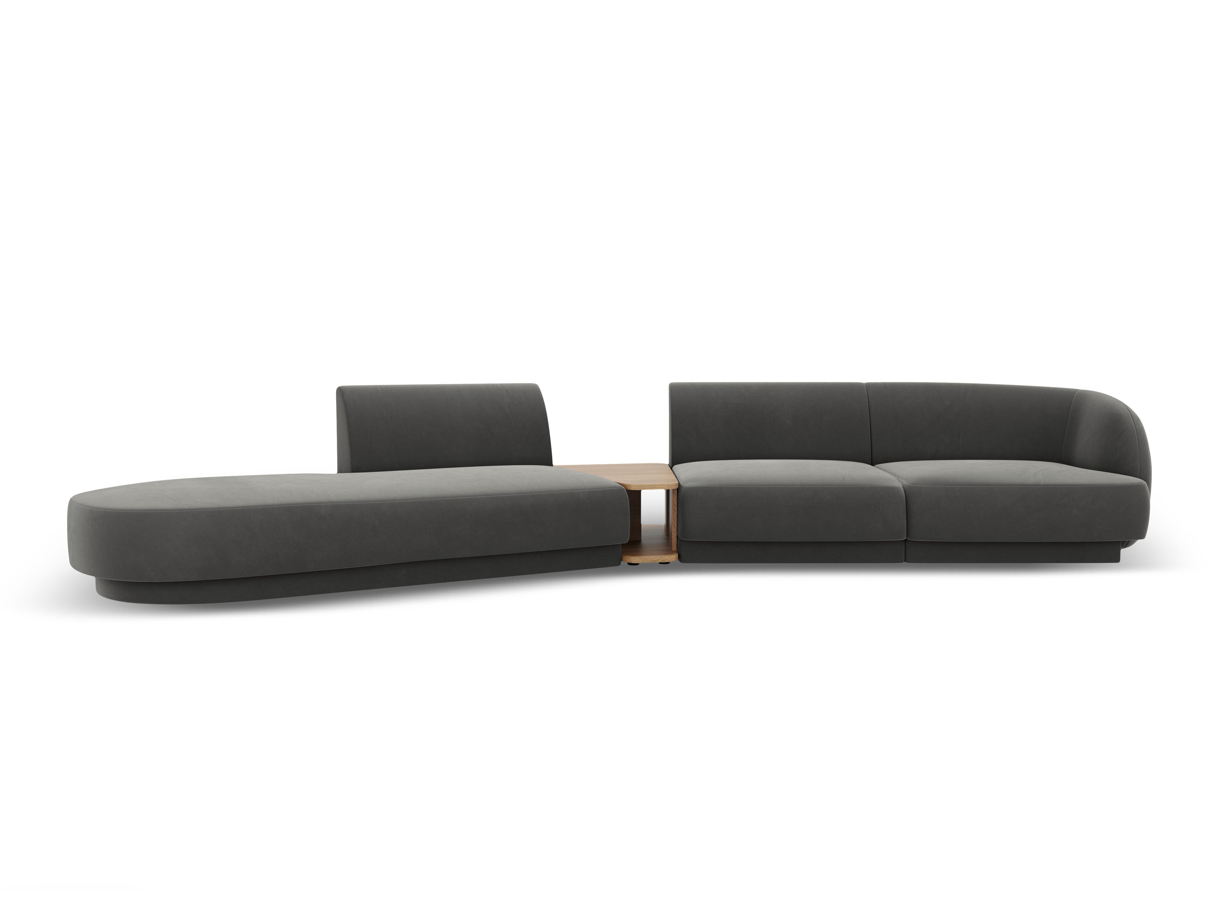 Left-sided modular sofa with table for 4 people, velvet MILEY light gray