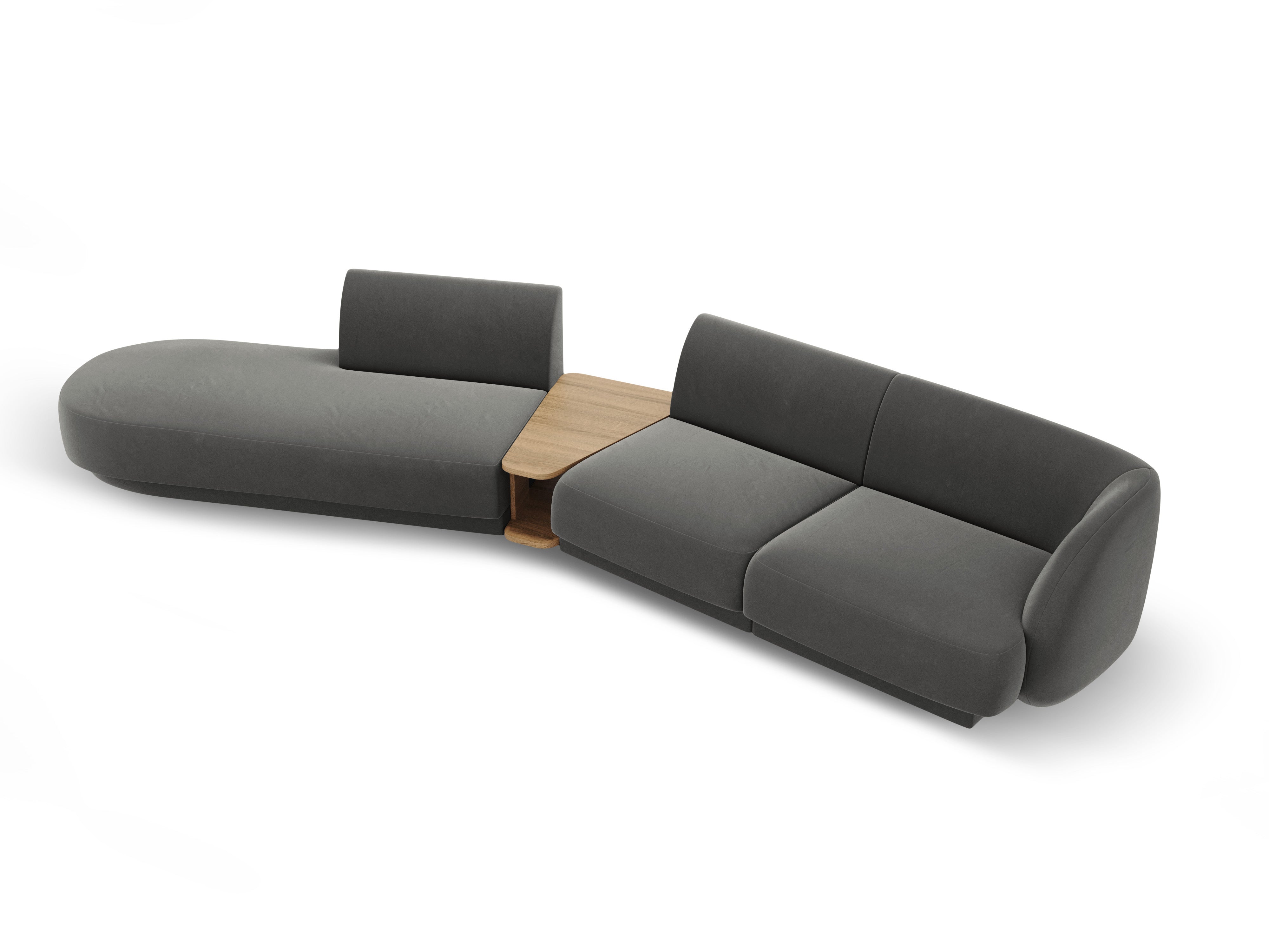 Left-sided modular sofa with table for 4 people, velvet MILEY light gray