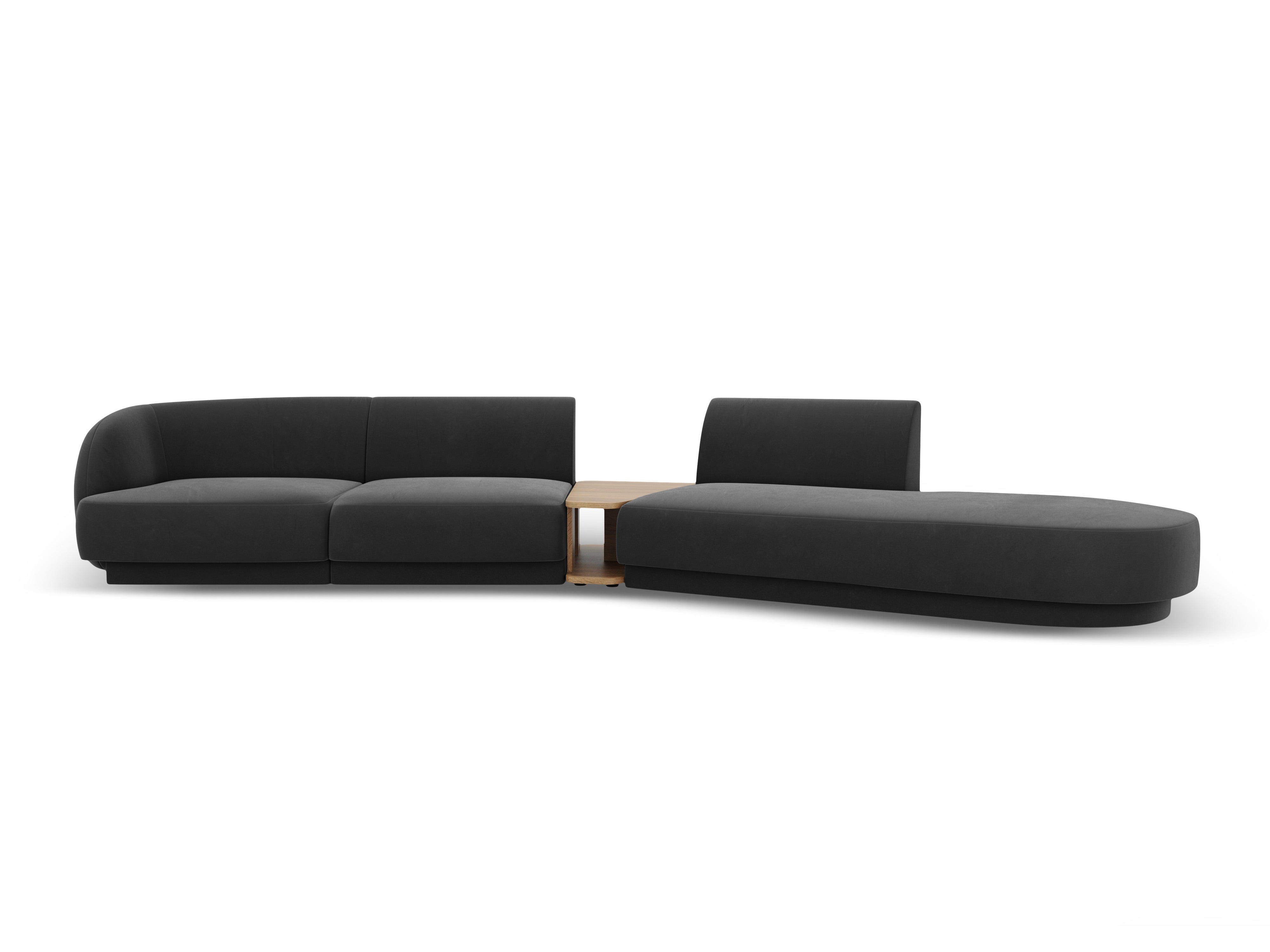 Right-facing modular sofa with table for 4 people in velvet MILEY gray