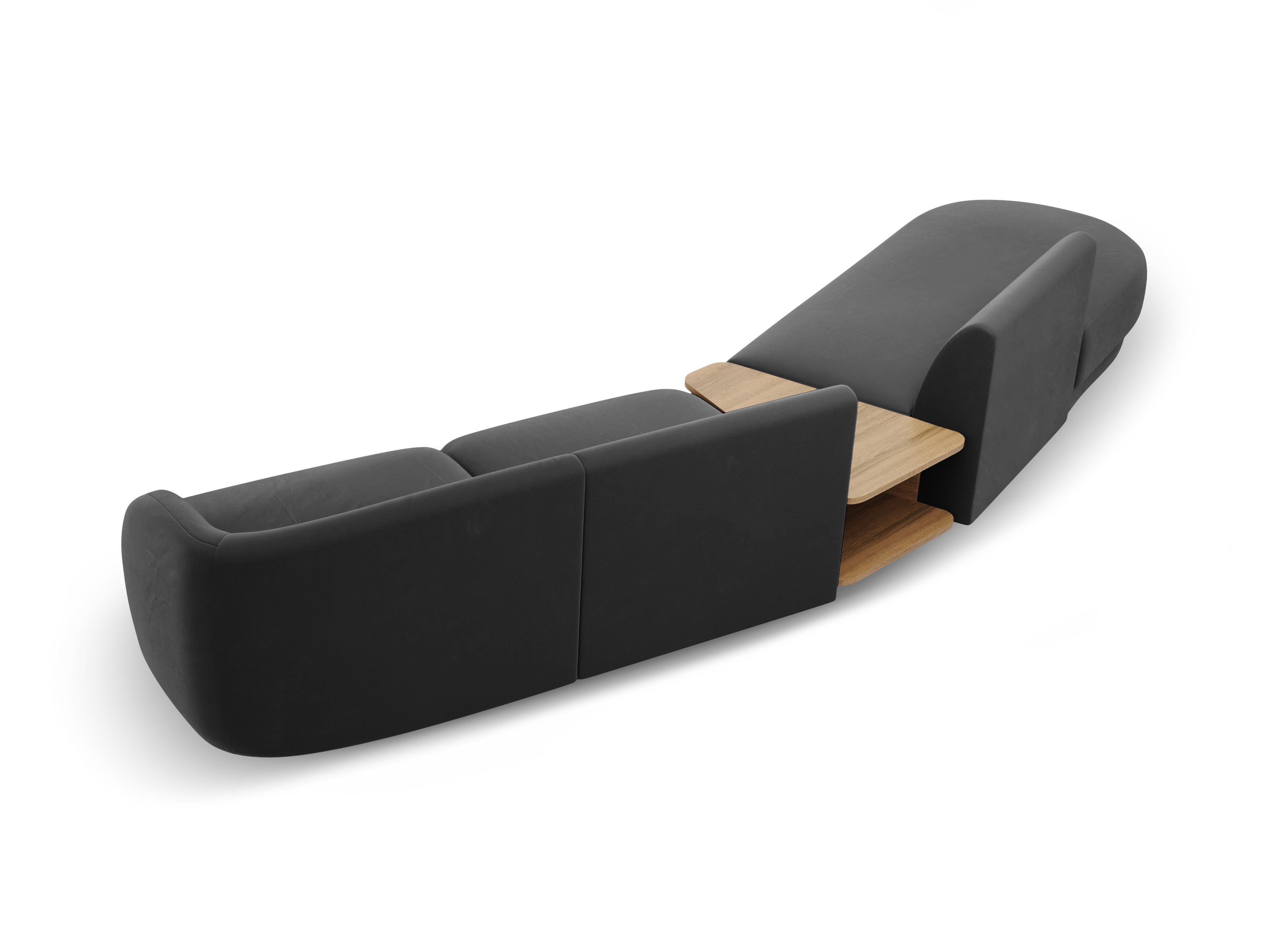 Left-sided modular sofa with table for 4 people, velvet MILEY gray