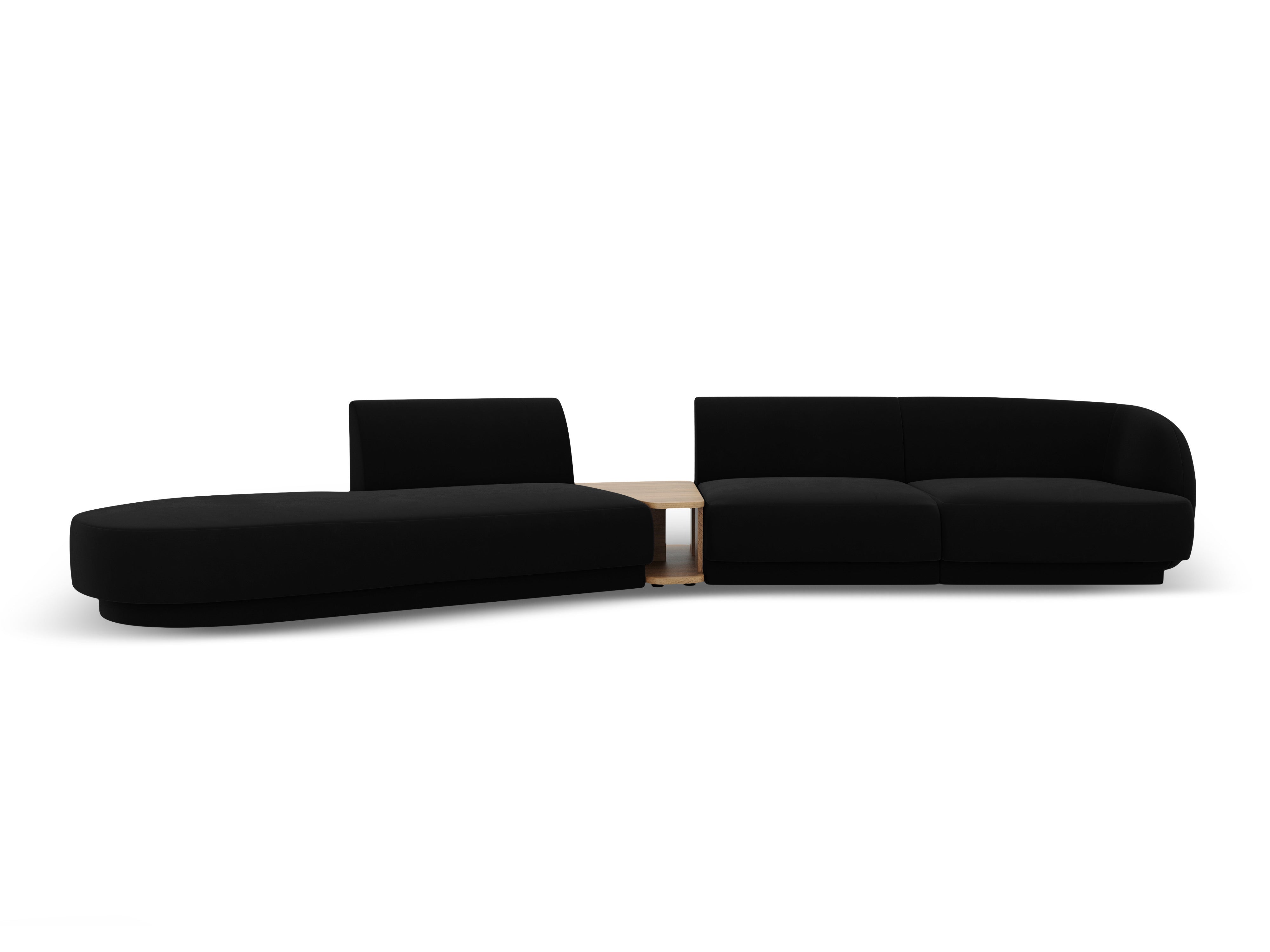 Left-sided modular sofa with table for 4 people, velvet MILEY black
