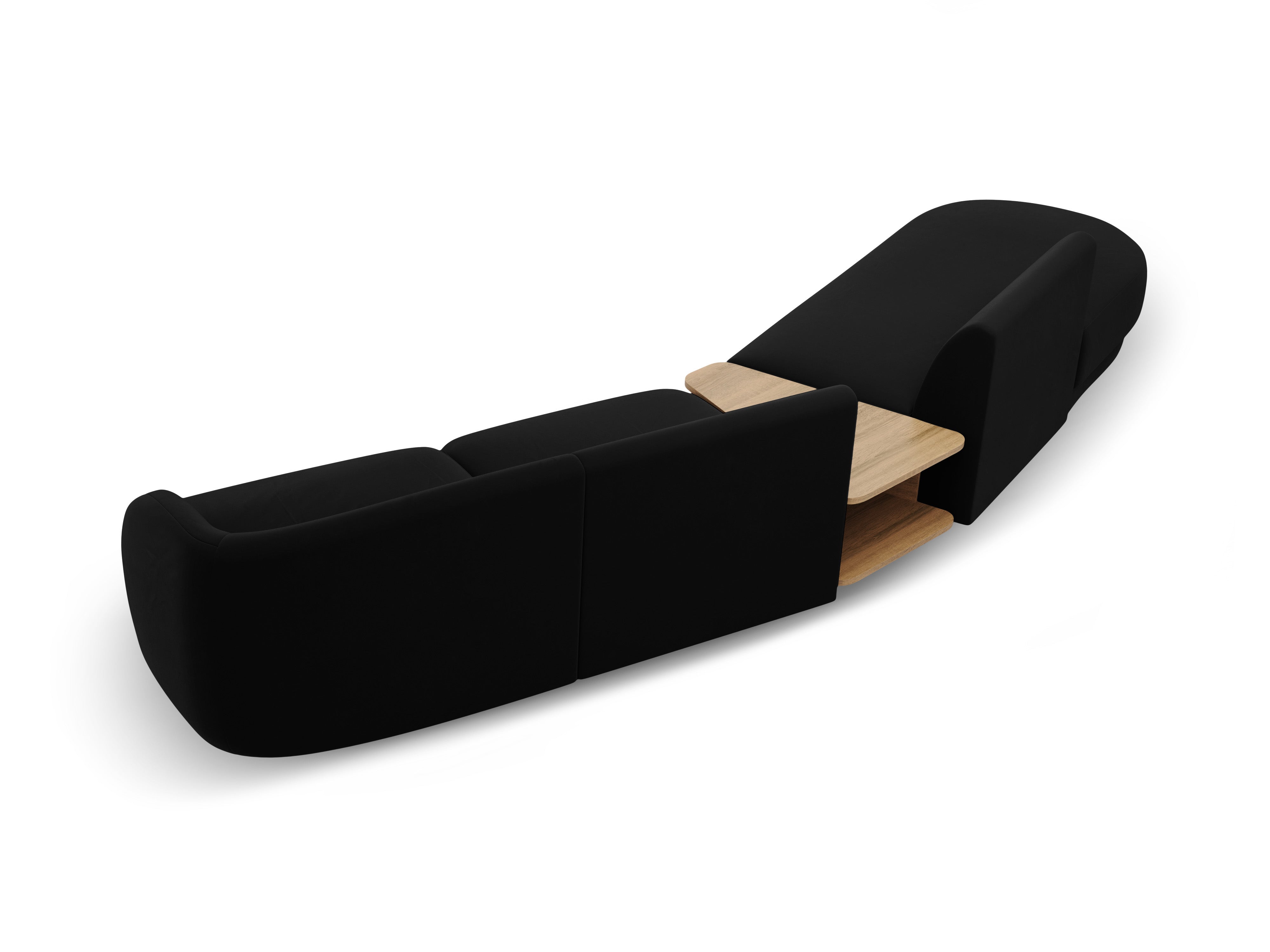 Left-sided modular sofa with table for 4 people, velvet MILEY black