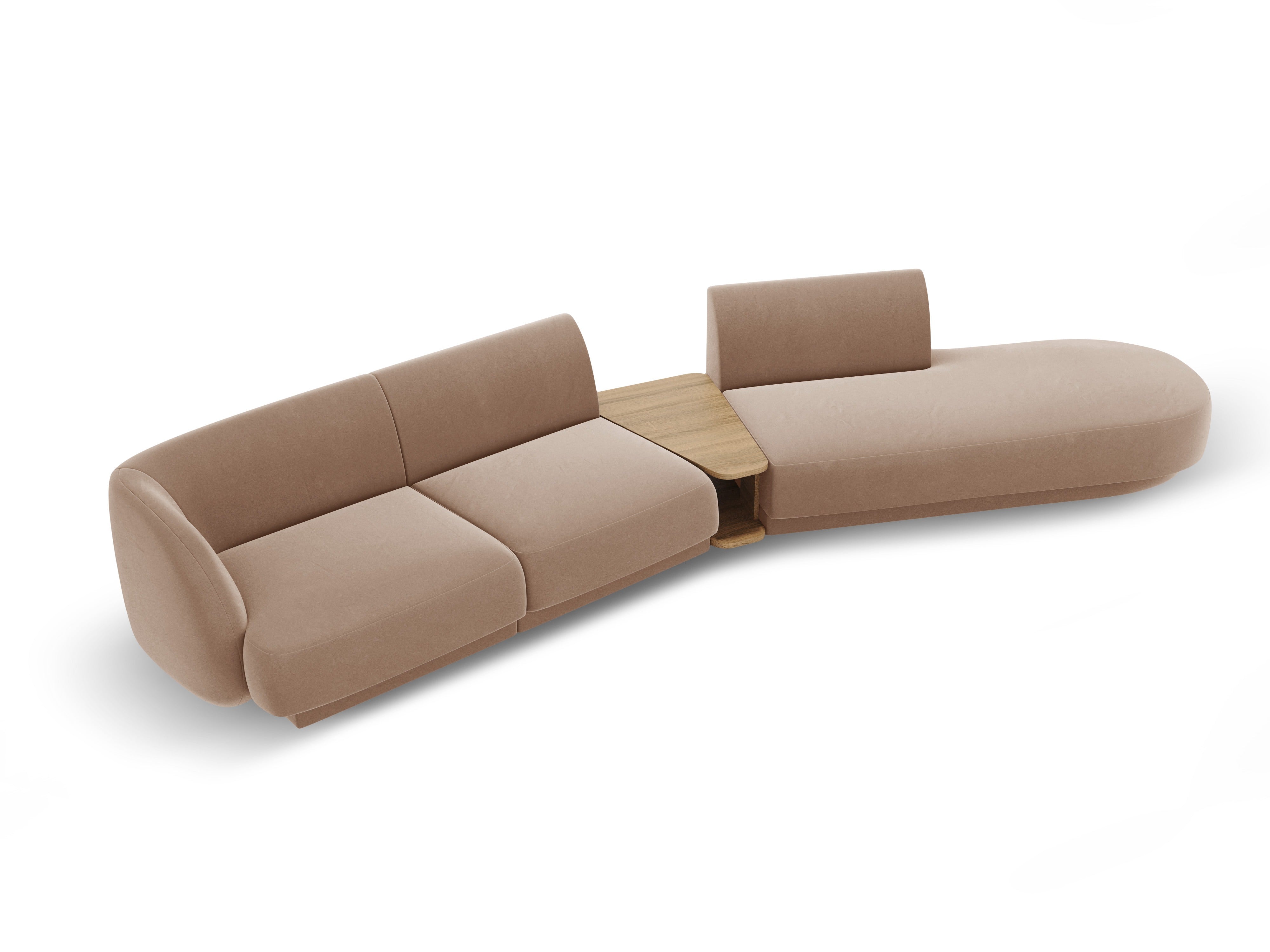 Right-facing modular sofa with table for 4 people in velvet MILEY cappuccino