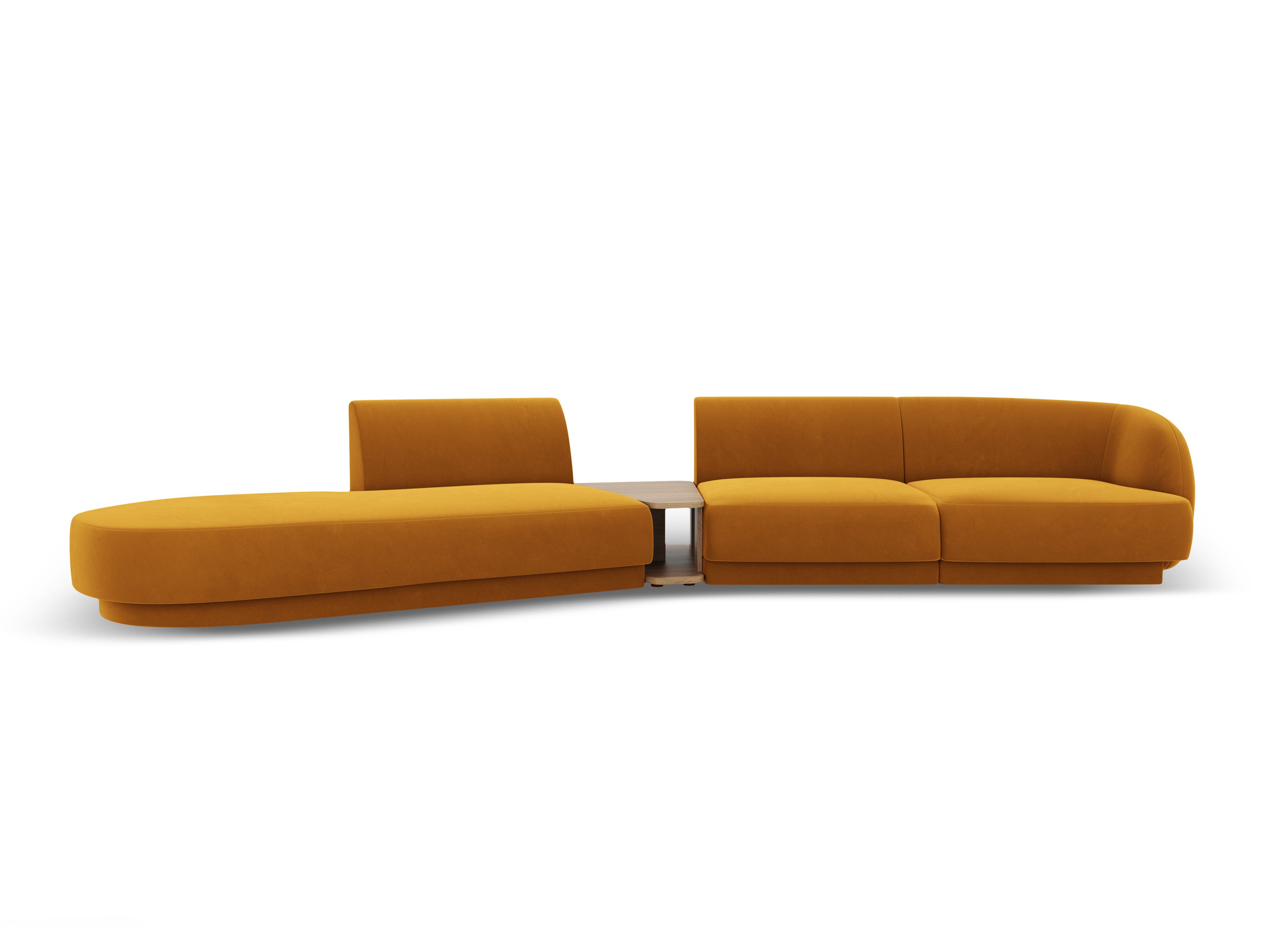 Left-sided modular sofa with table for 4 people in velvet MILEY yellow