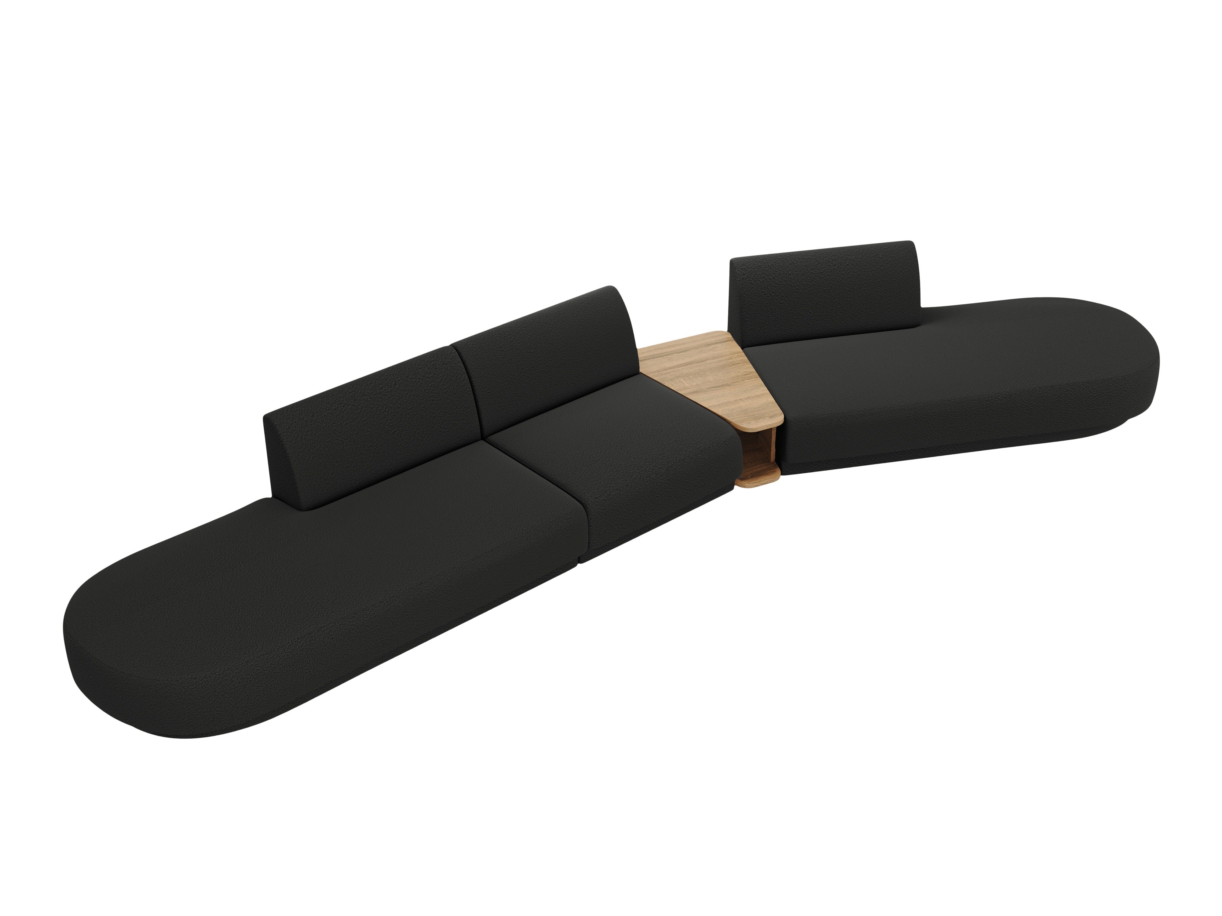 Modularsofa mit Tisch, 5-sitzig, rechtsseitig, MILEY, schwarzes Boucle