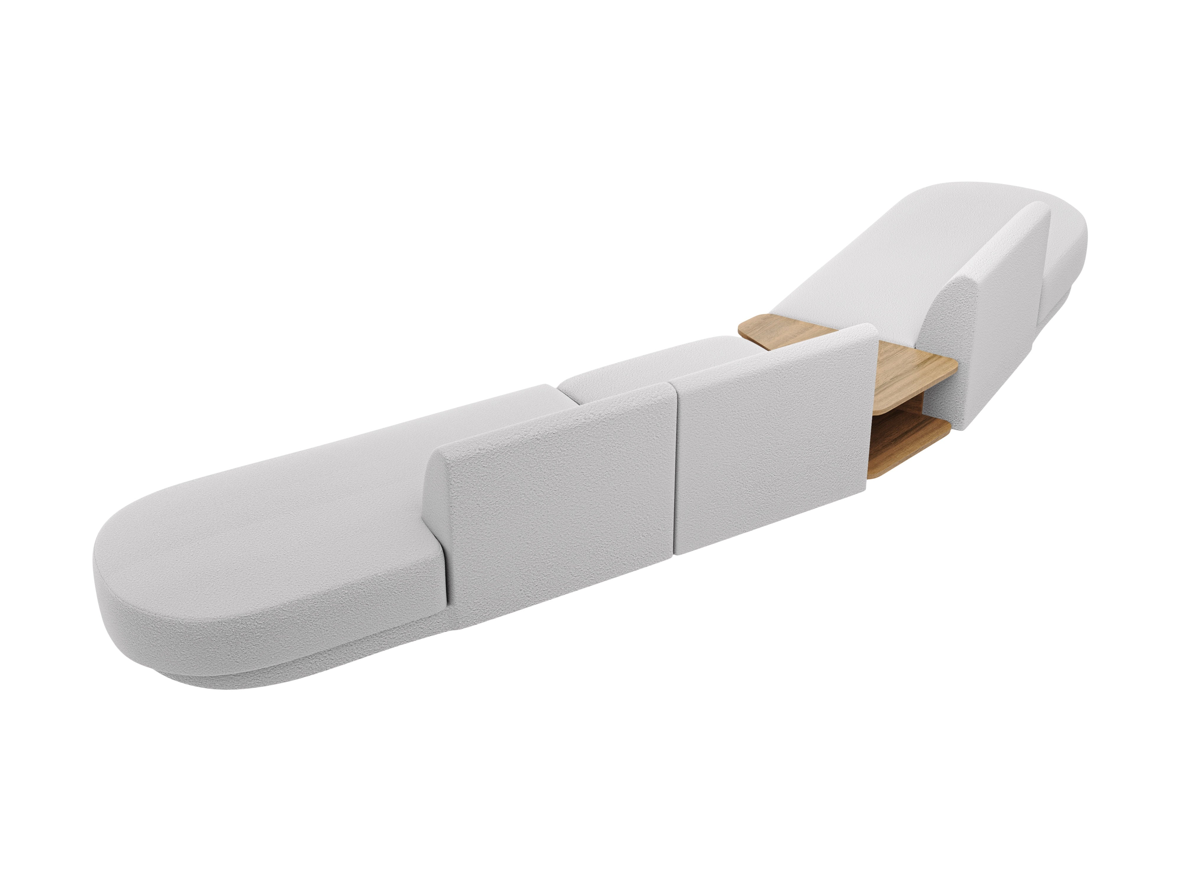 Modulares Sofa links mit Tisch für 5 Personen MILEY hellgrau Boucle