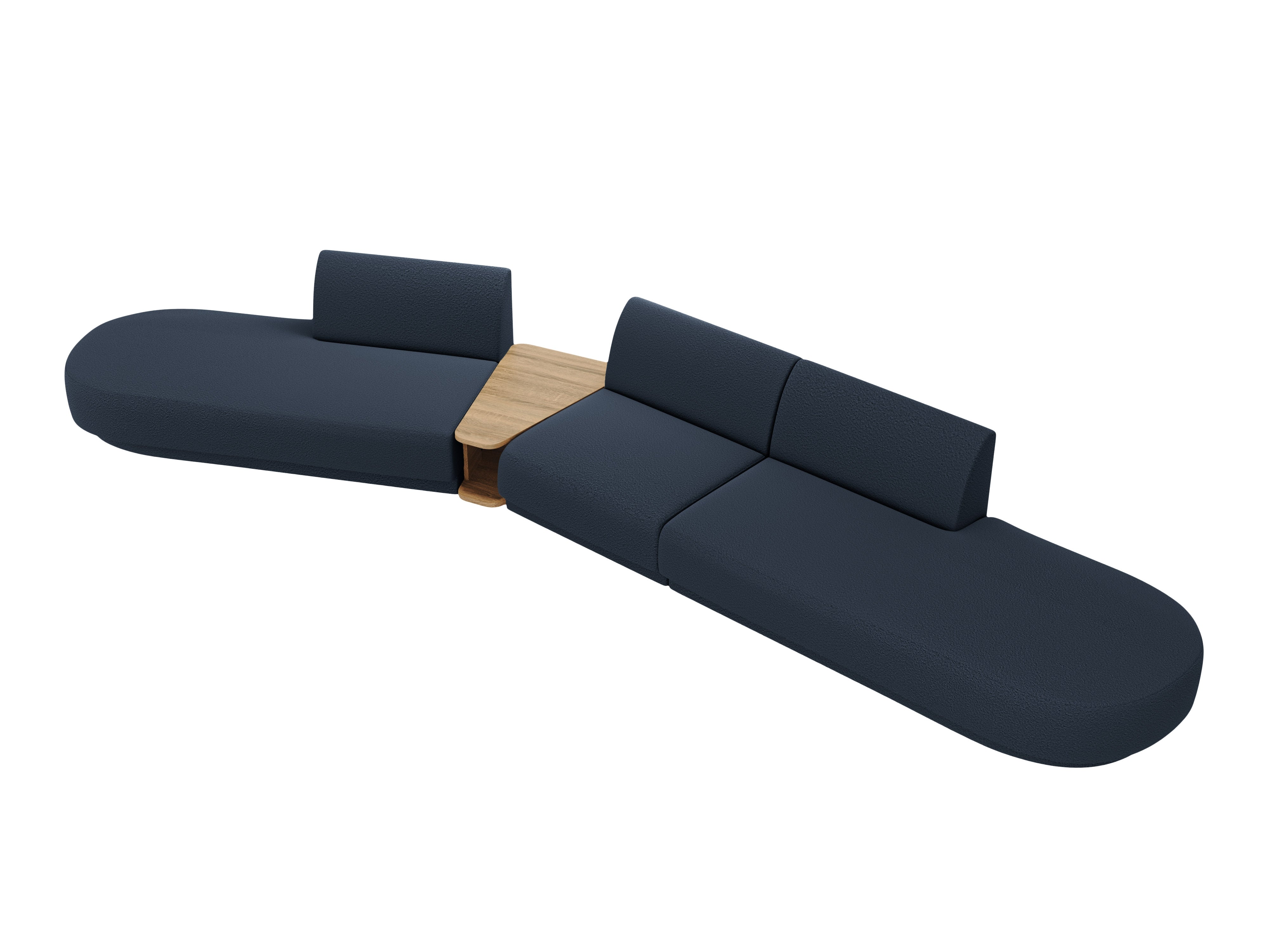 Modulares Sofa links mit Tisch für 5 Personen MILEY dunkelblau Boucle