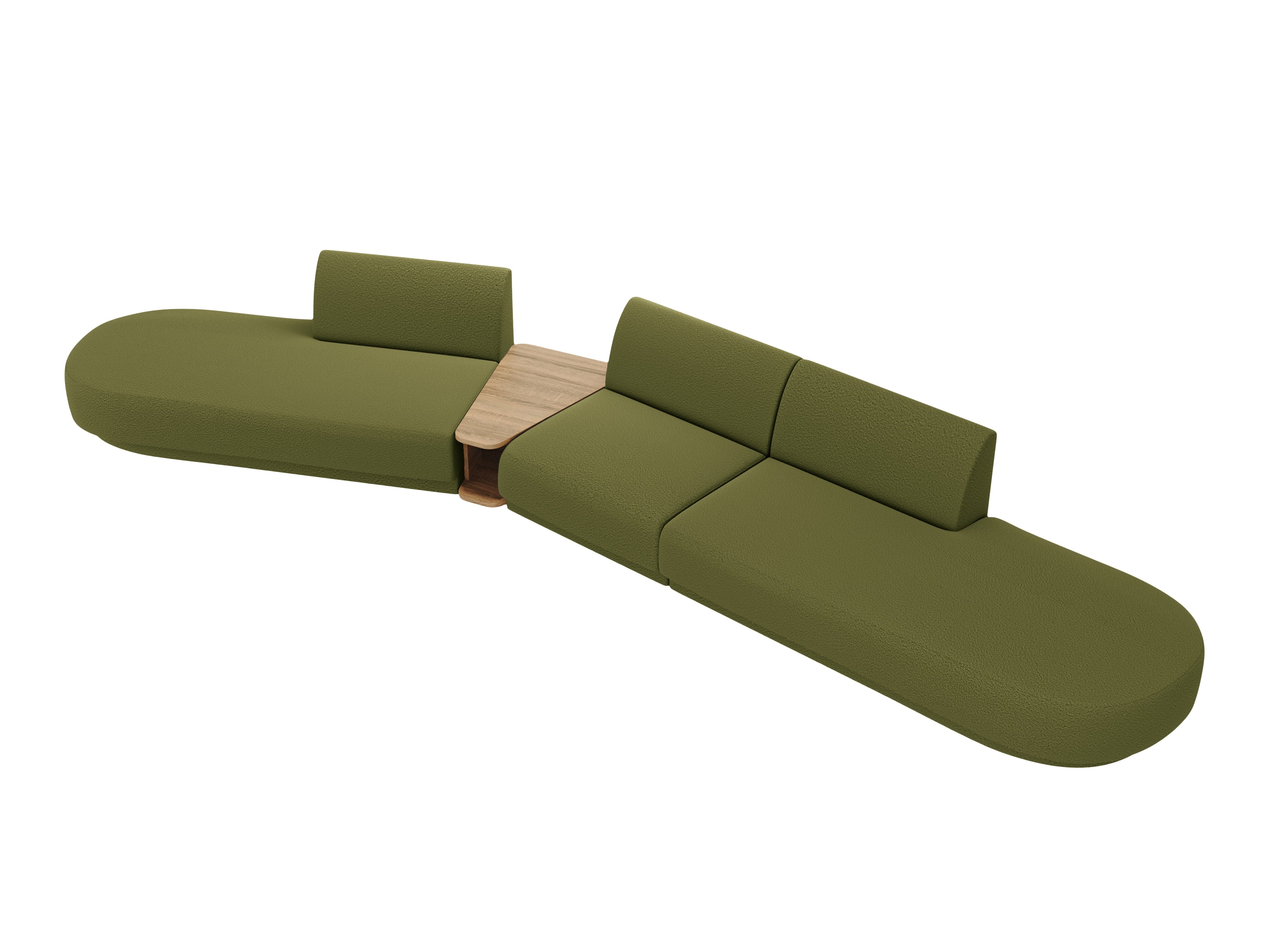 Modulares Sofa links mit Tisch für 5 Personen MILEY grün Boucle