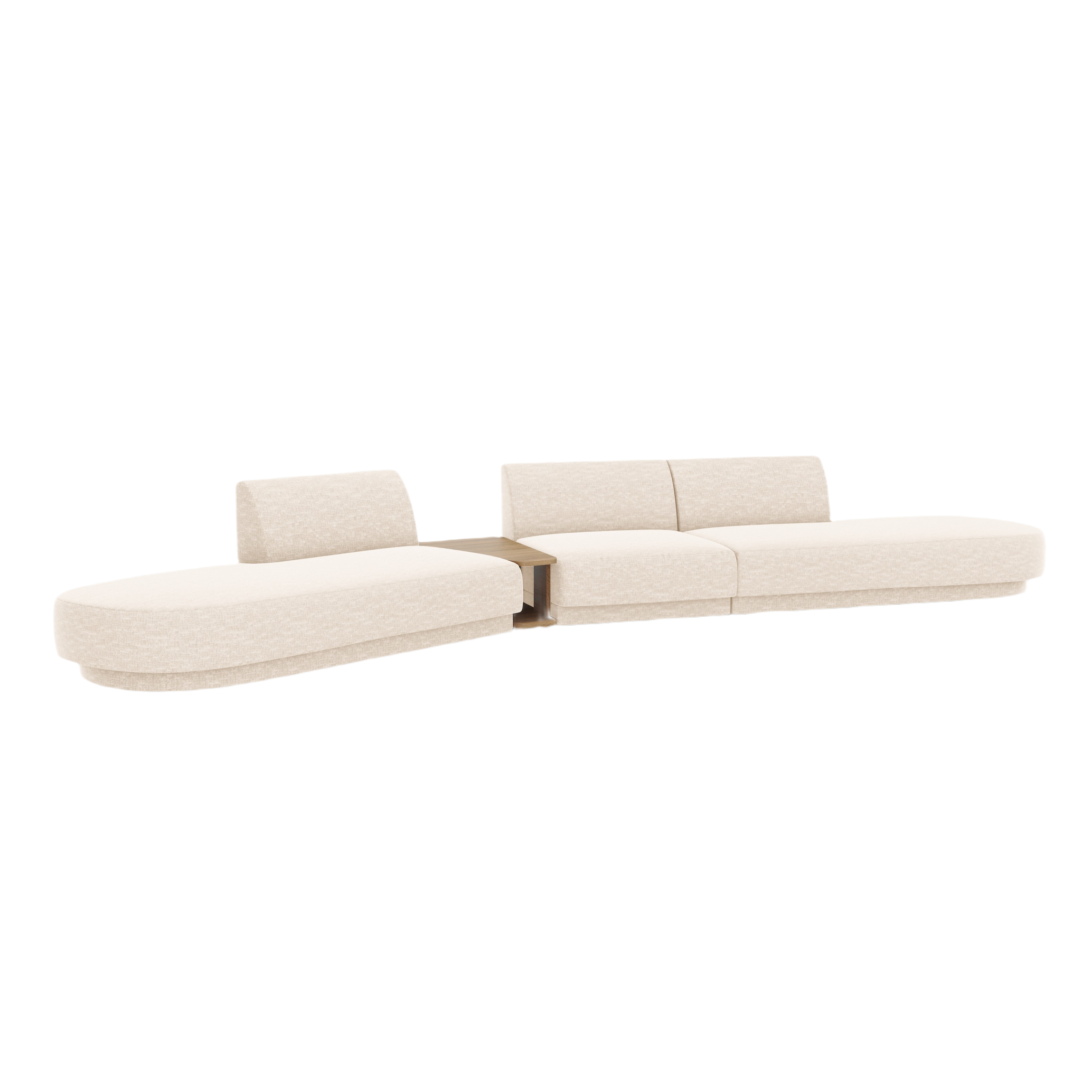 Modulares Sofa links mit Tisch für 5 Personen MILEY hellbeige schimmernder Chenille