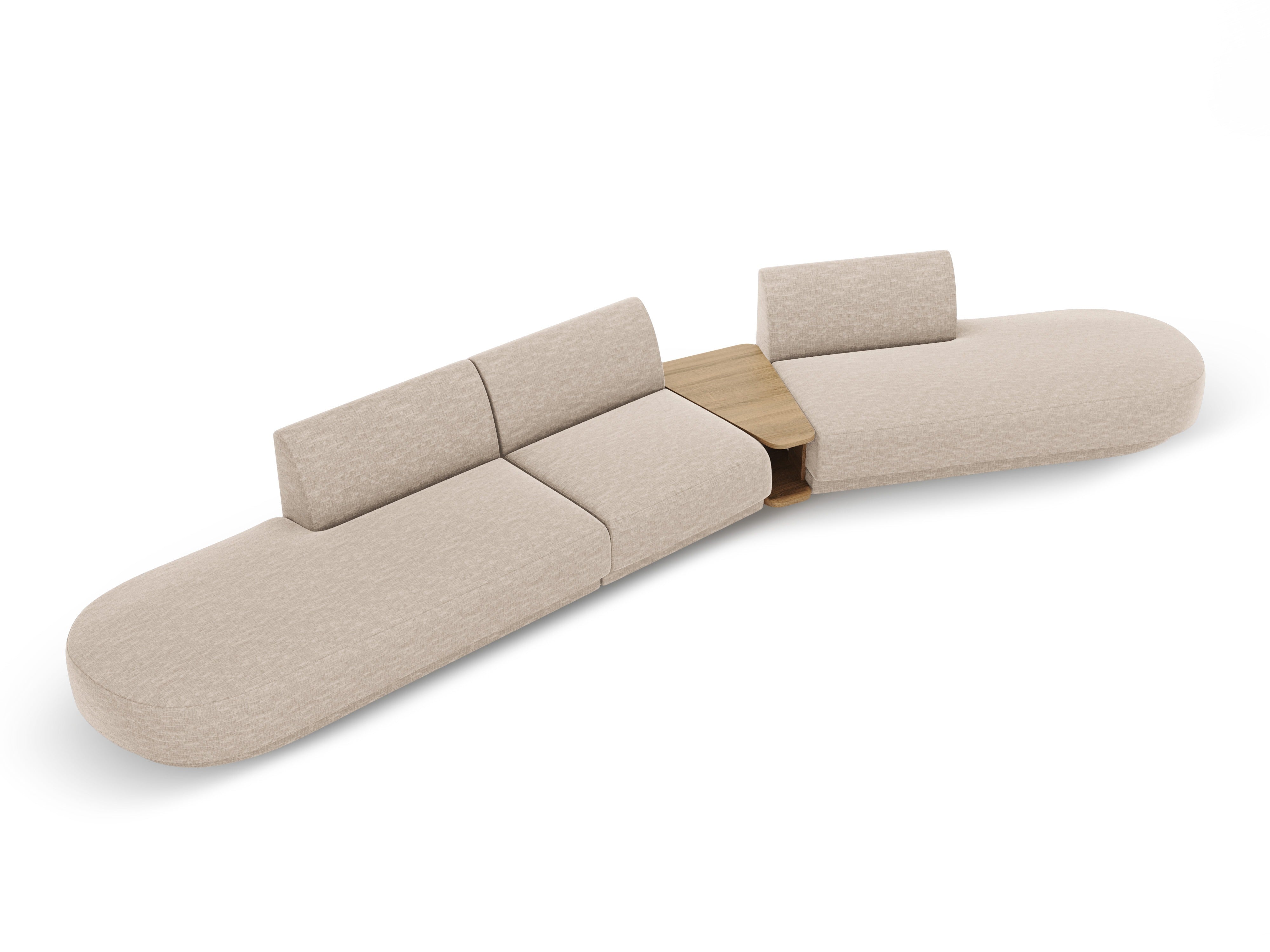 Right-facing modular sofa with table for 5 people MILEY beige silky chenille