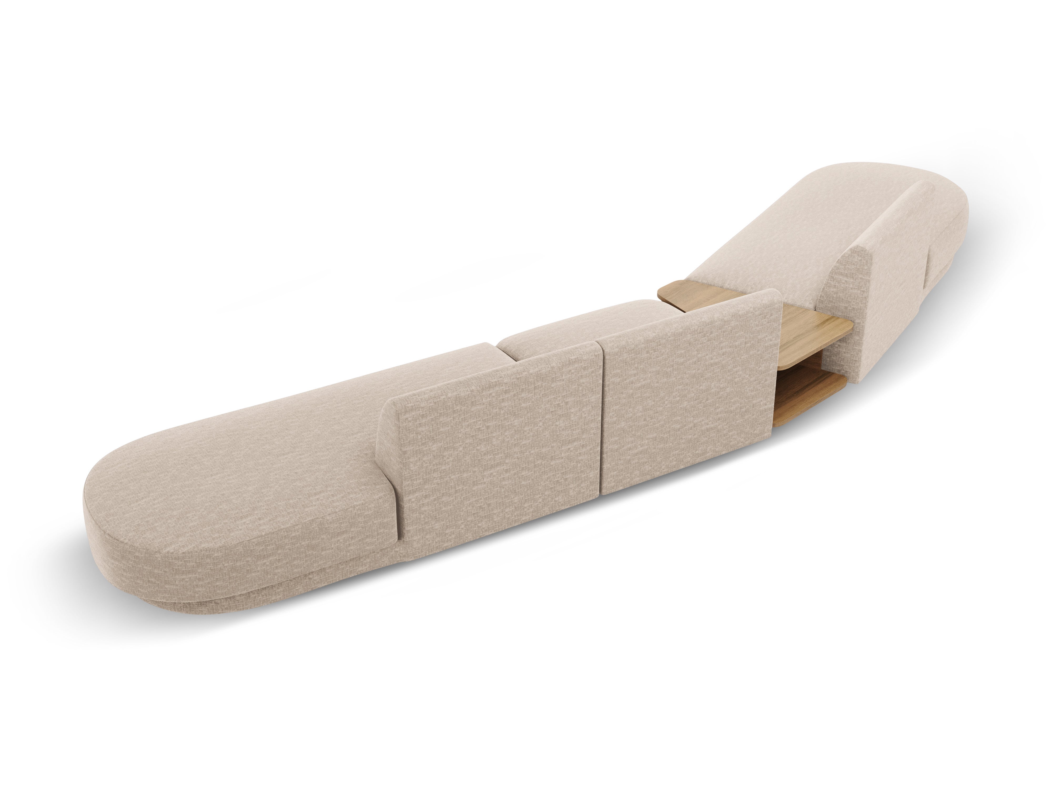 Left-sided modular sofa with table for 5 people MILEY beige silky chenille