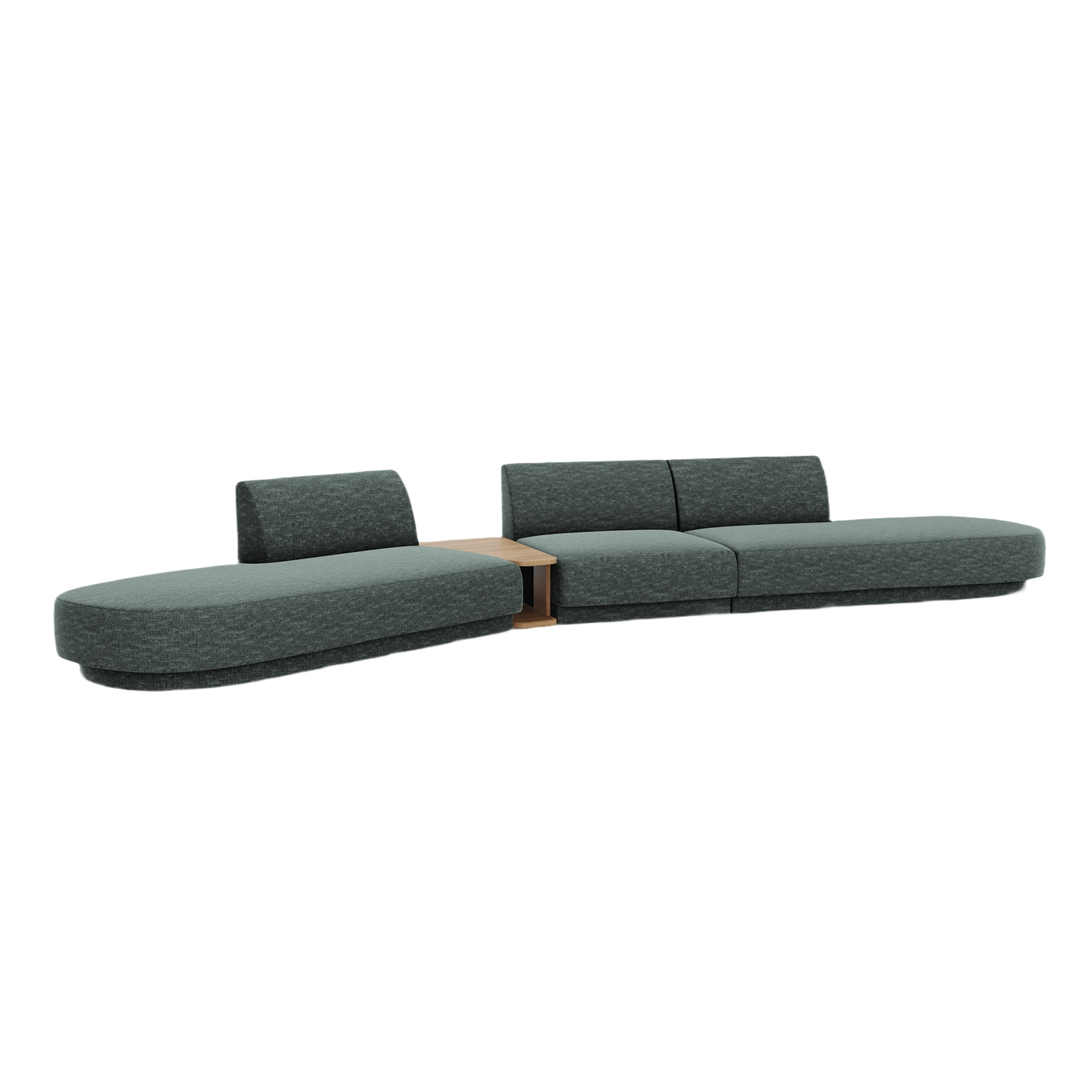 Left-sided modular sofa with table for 5 people MILEY petrol silky chenille