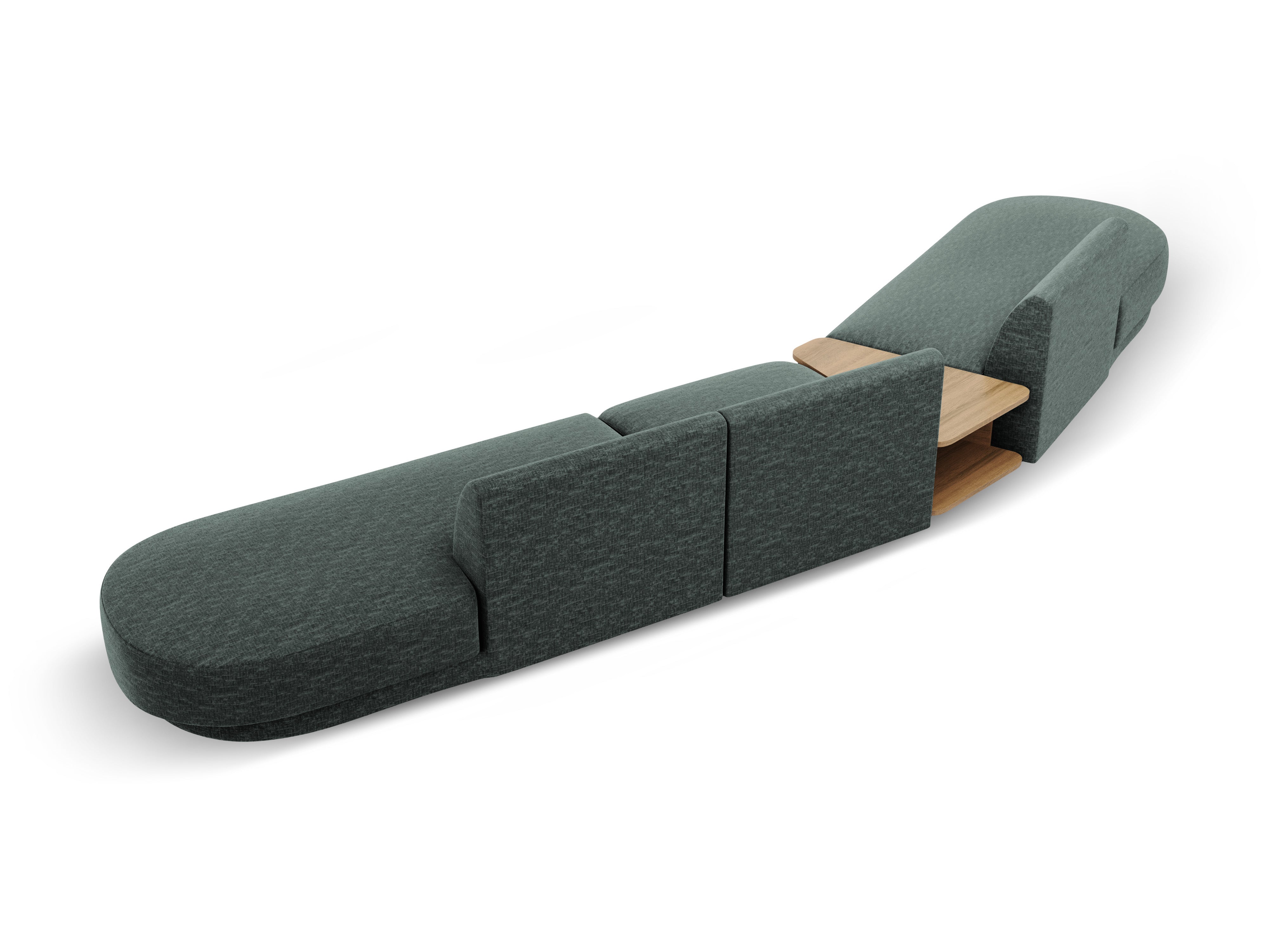 Left-sided modular sofa with table for 5 people MILEY petrol silky chenille