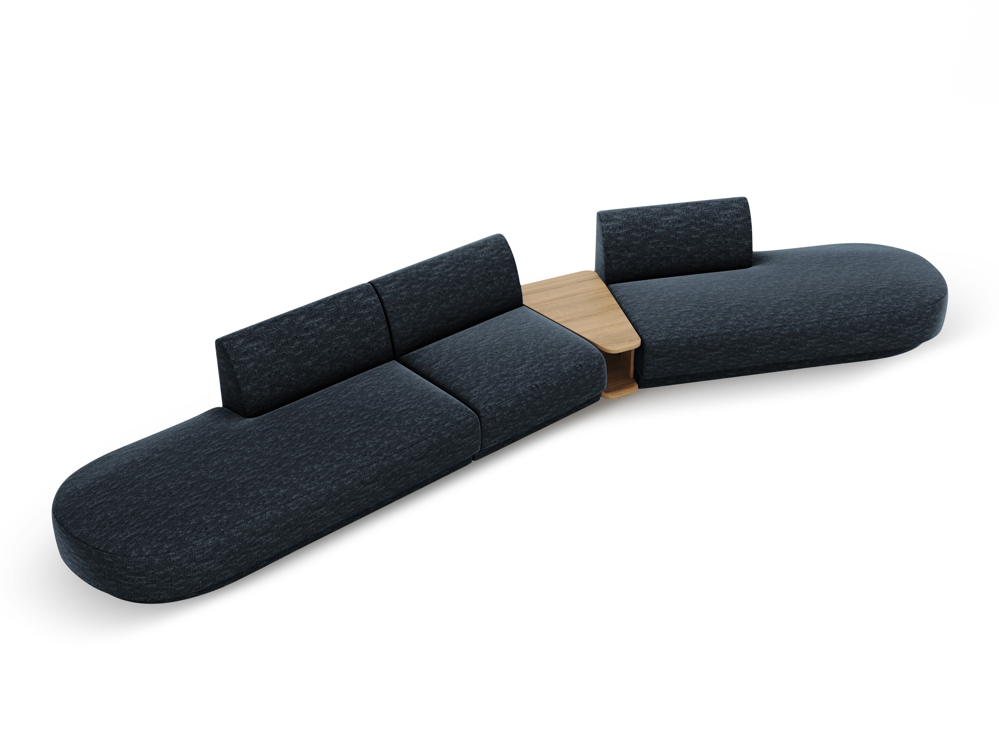 Right-facing modular sofa with table for 5 people MILEY royal blue silky chenille