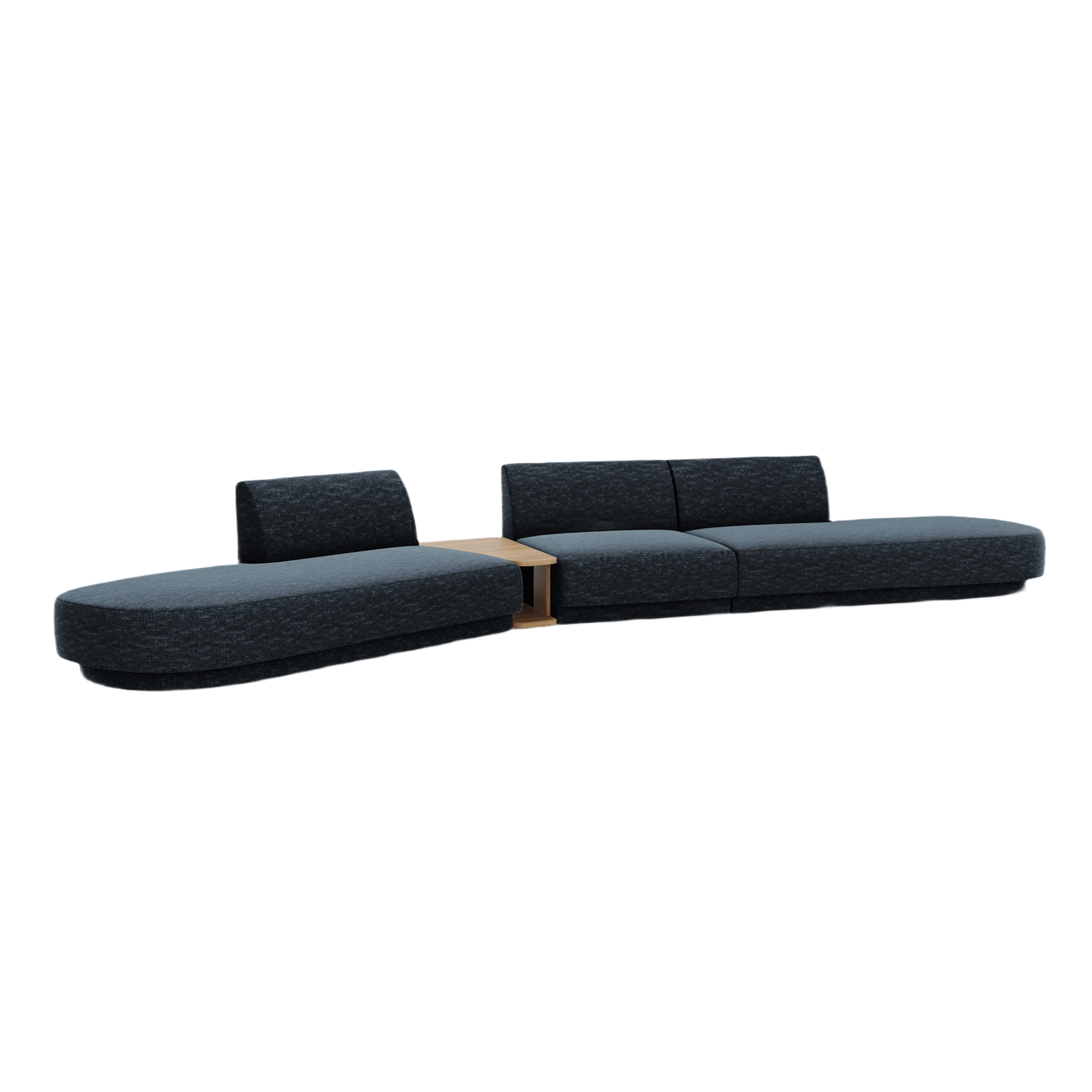 Modulares Sofa links mit Tisch für 5 Personen MILEY königsblau schimmerndes Chenille