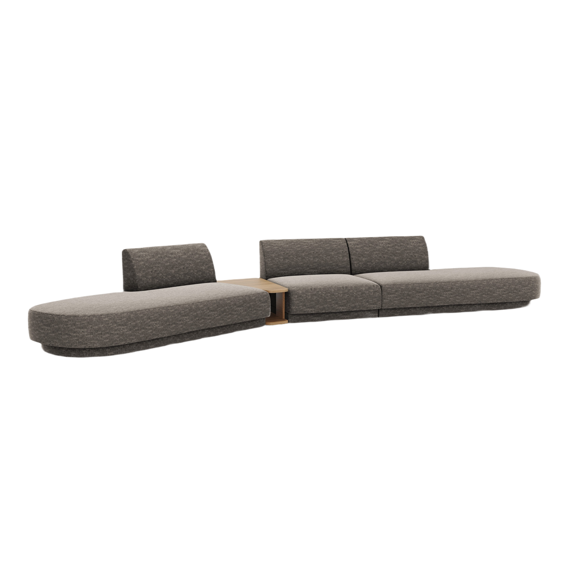 Left-sided modular sofa with table for 5 people MILEY gray silky chenille