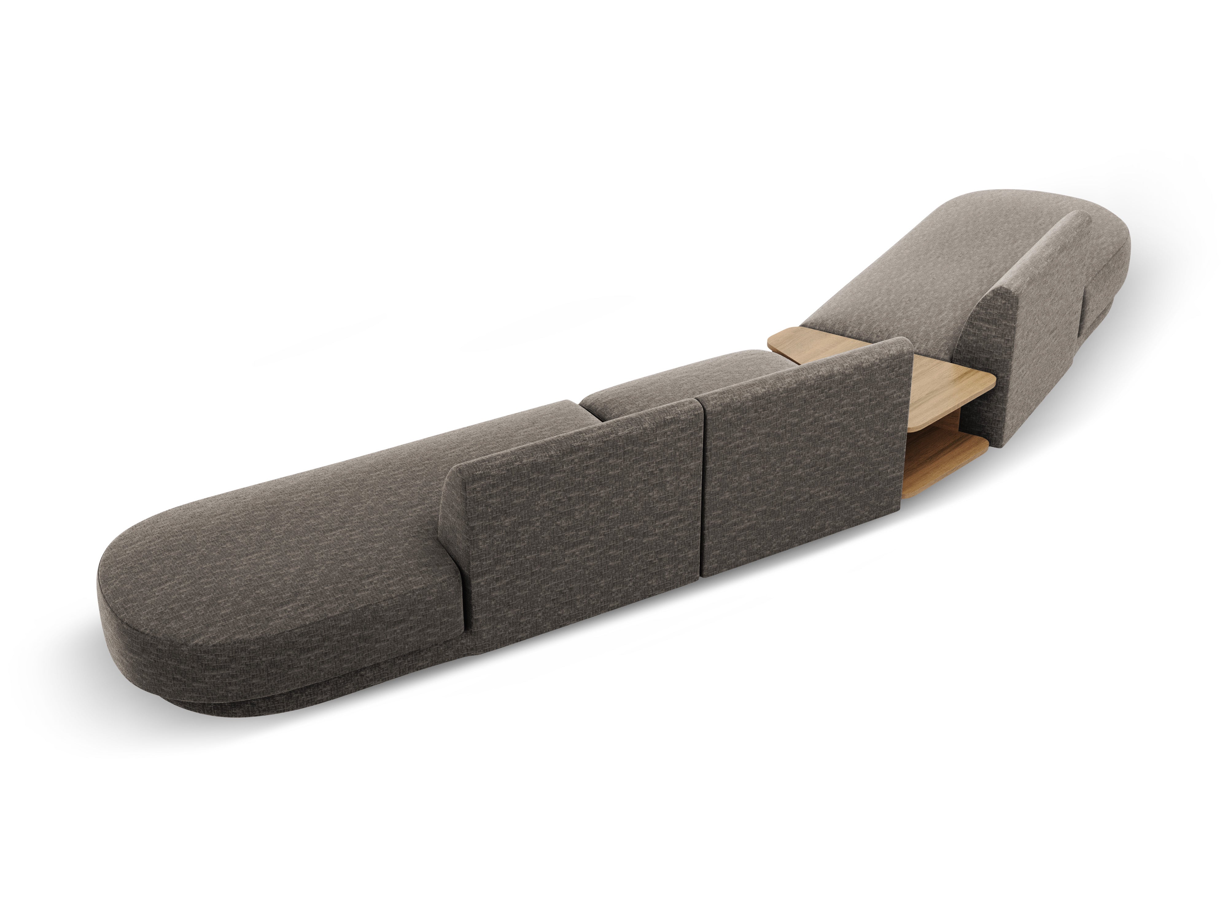 Left-sided modular sofa with table for 5 people MILEY gray silky chenille