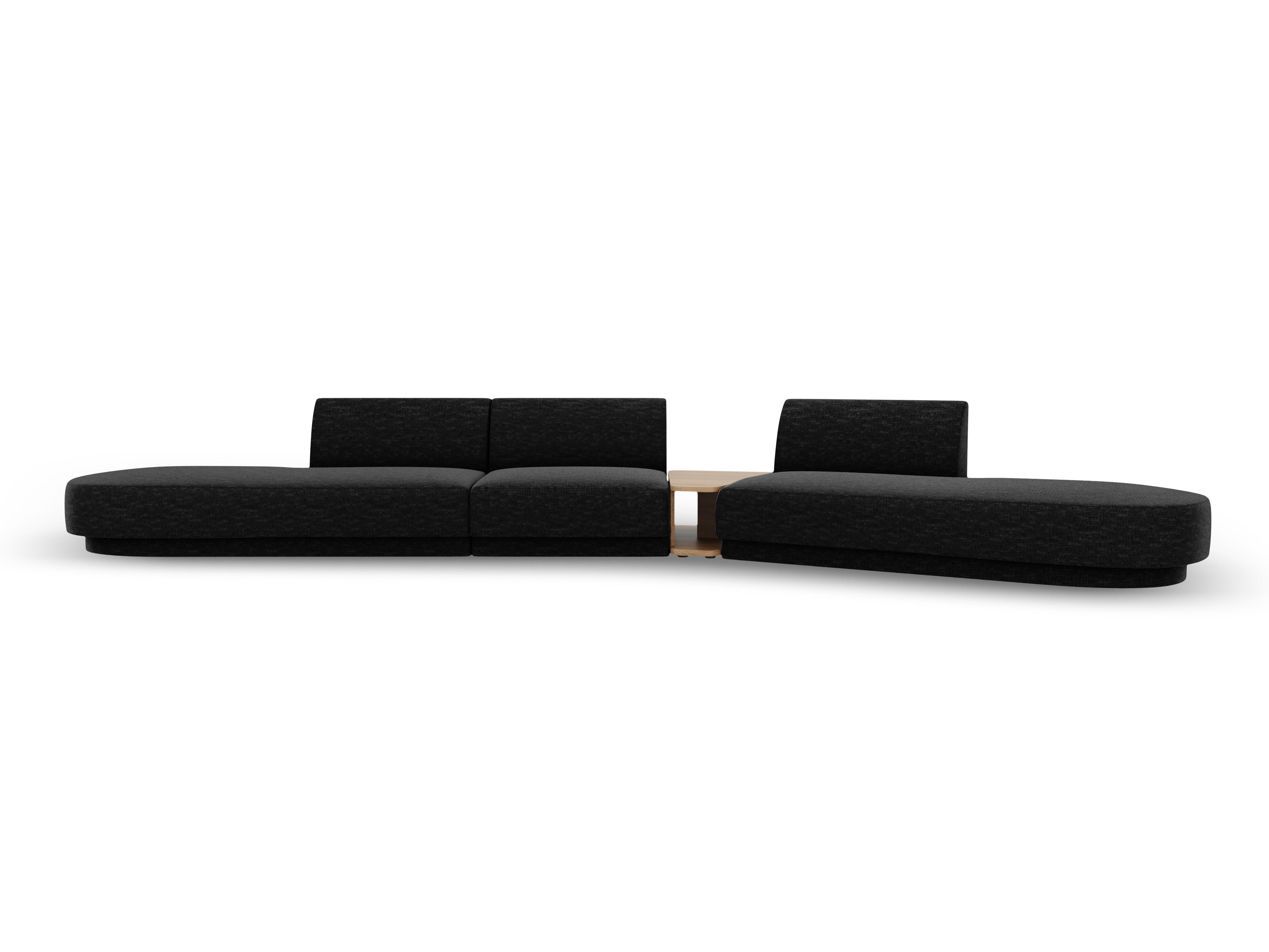 Right-facing modular sofa with table for 5 people MILEY black chenille silky