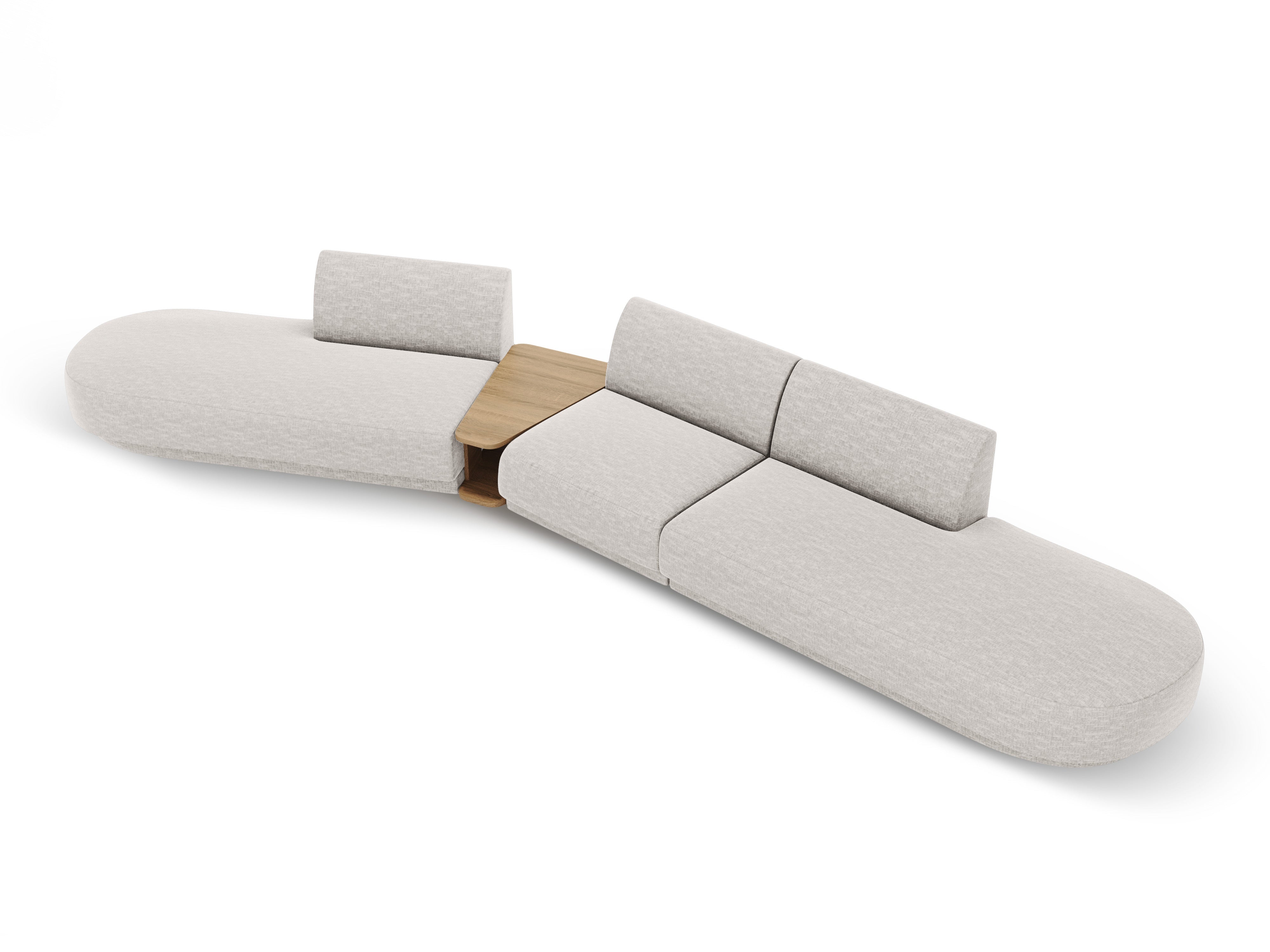 Left-sided modular sofa with table for 5 people MILEY gray chenille