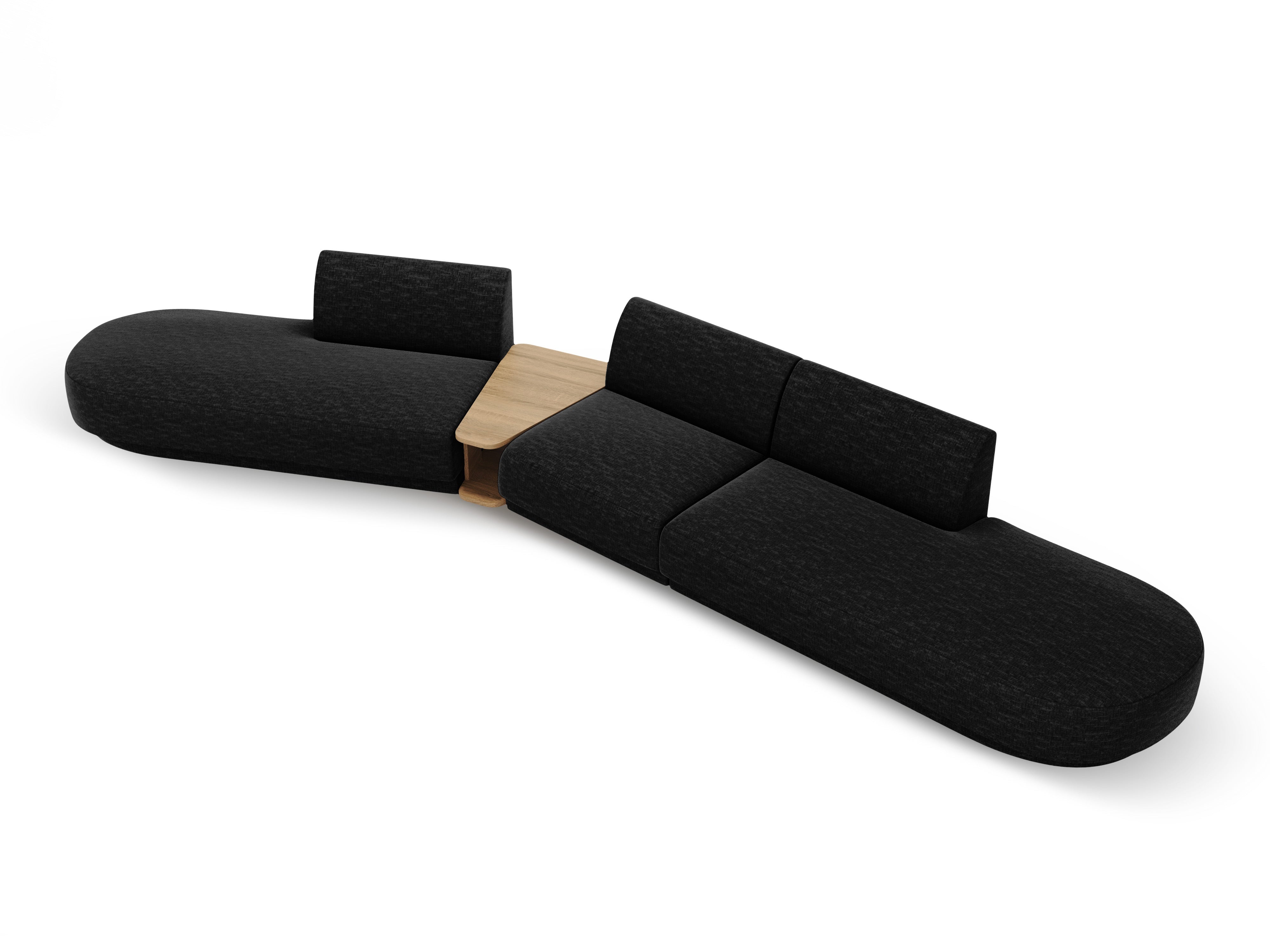 Modulares Sofa links mit Tisch für 5 Personen MILEY schwarzes Chenille