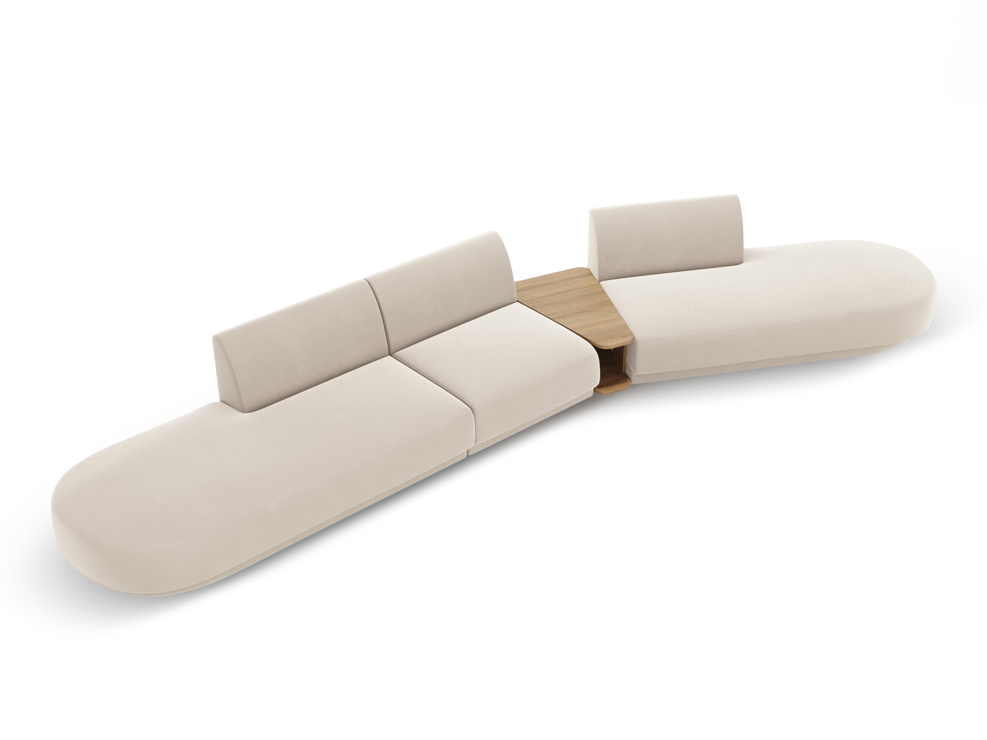 Modularsofa rechts mit Tisch, 5-sitzig, samt MILEY, hellbeige