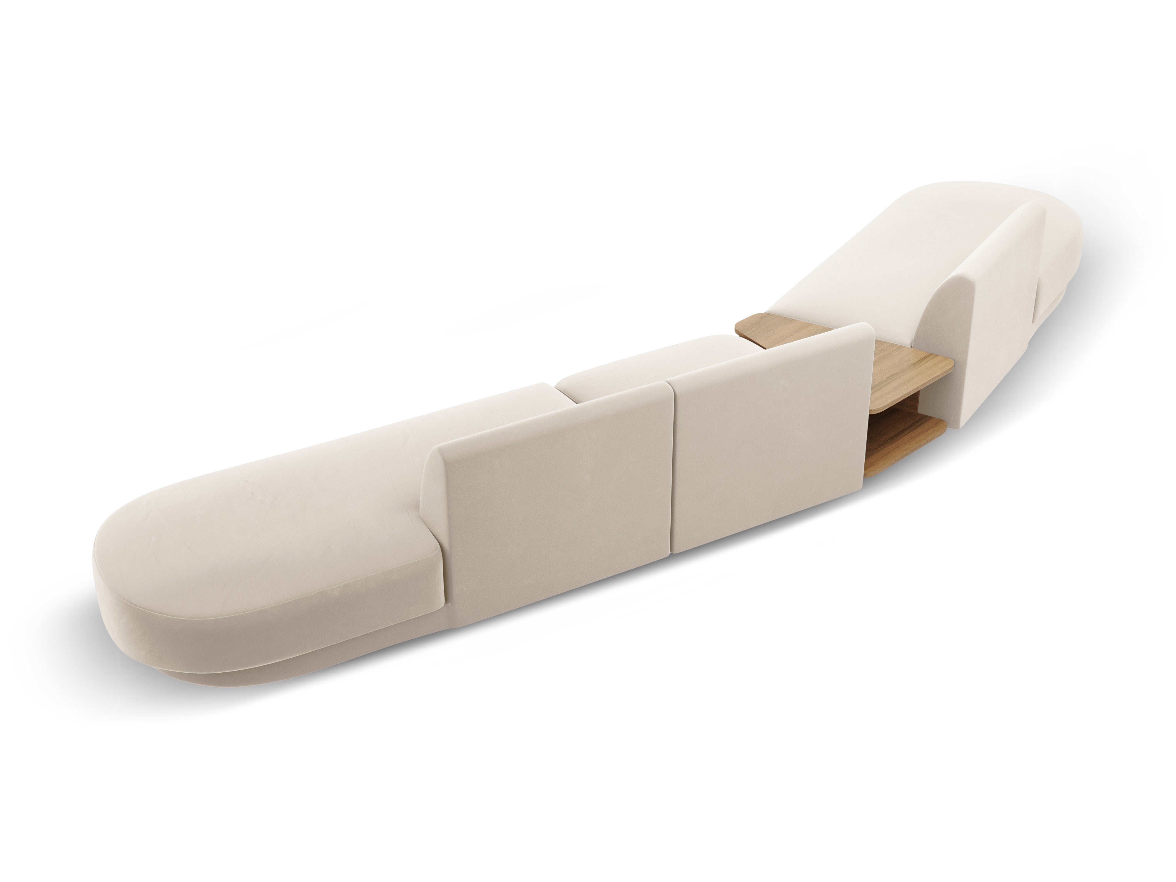 Left-sided modular sofa with table, 5-seater, velvet MILEY light beige