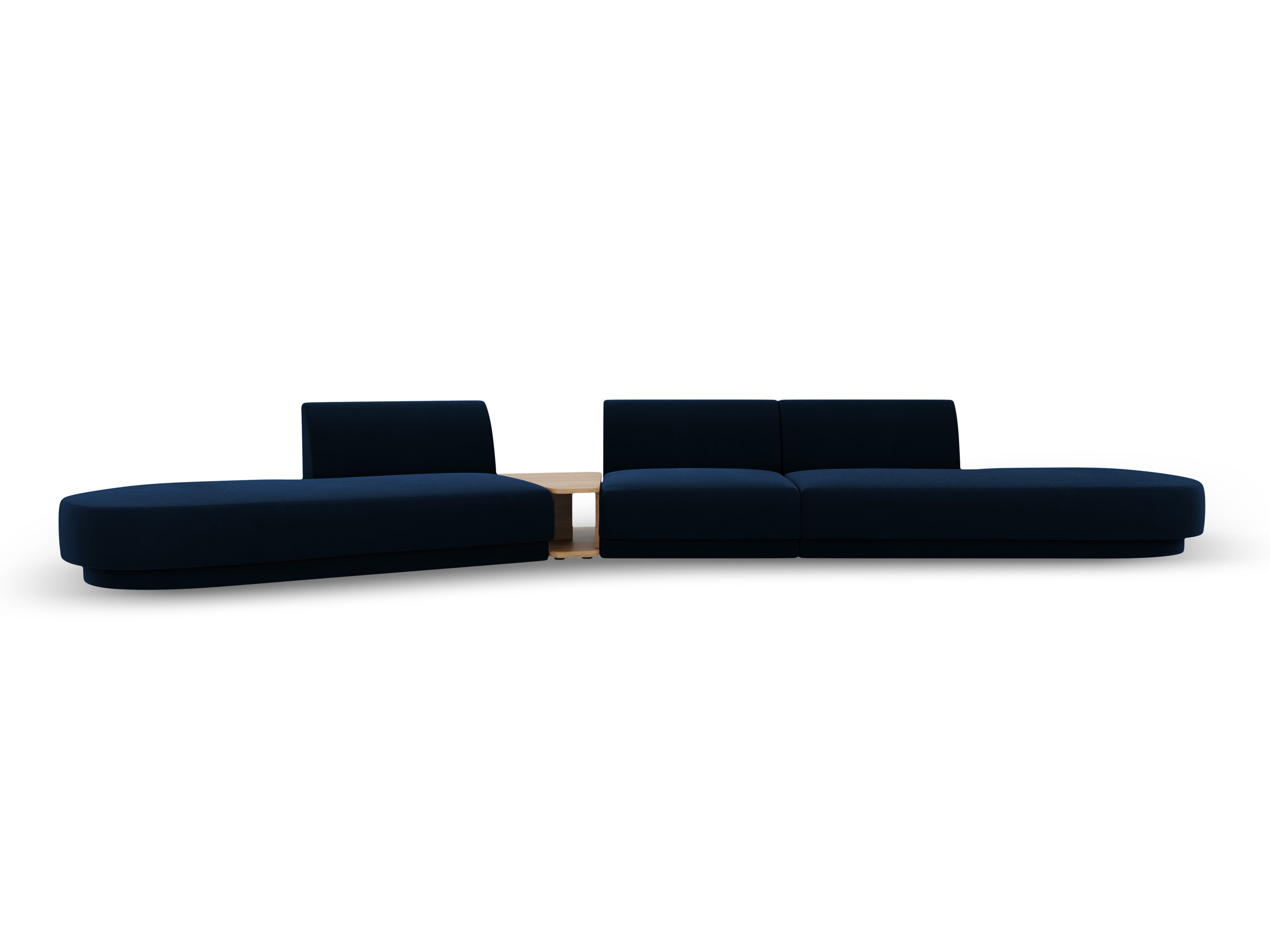Left-facing modular sofa with table, 5-seater, velvet MILEY in royal blue