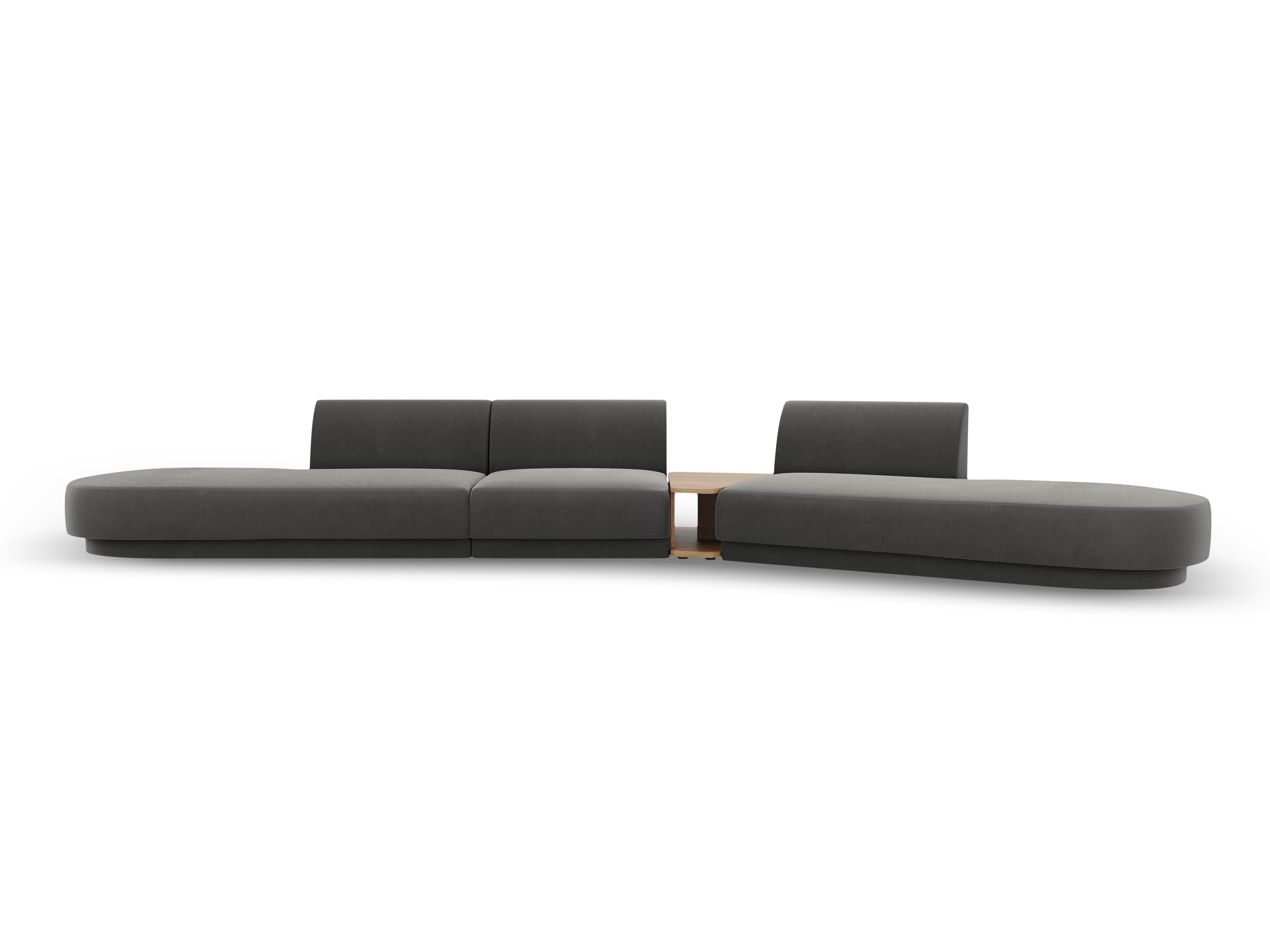 Right-facing modular sofa with table for 5 people, velvet MILEY light gray