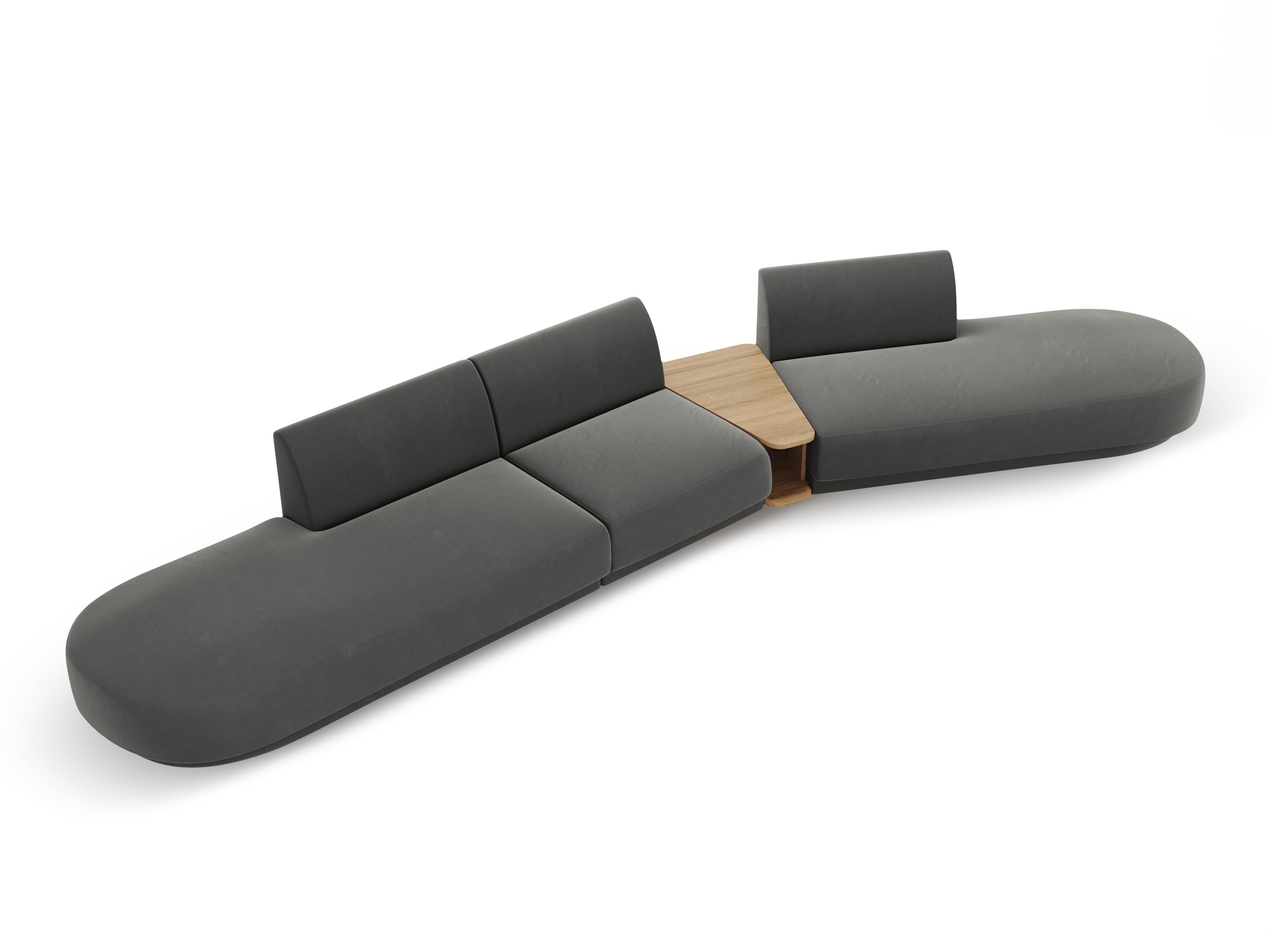 Right-facing modular sofa with table for 5 people, velvet MILEY light gray
