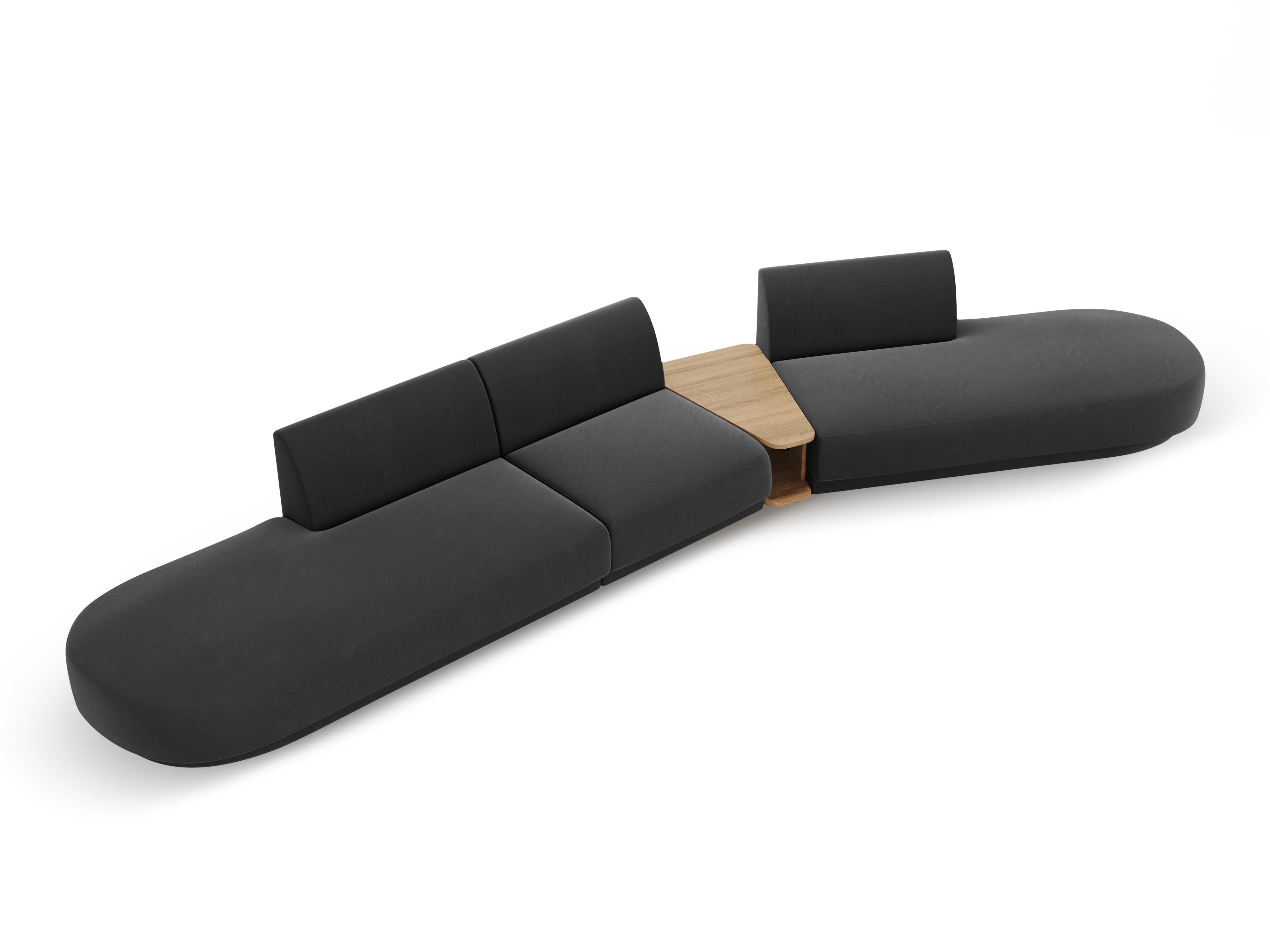 Modularsofa rechtsseitig mit Tisch, 5-sitzig, samtig MILEY grau