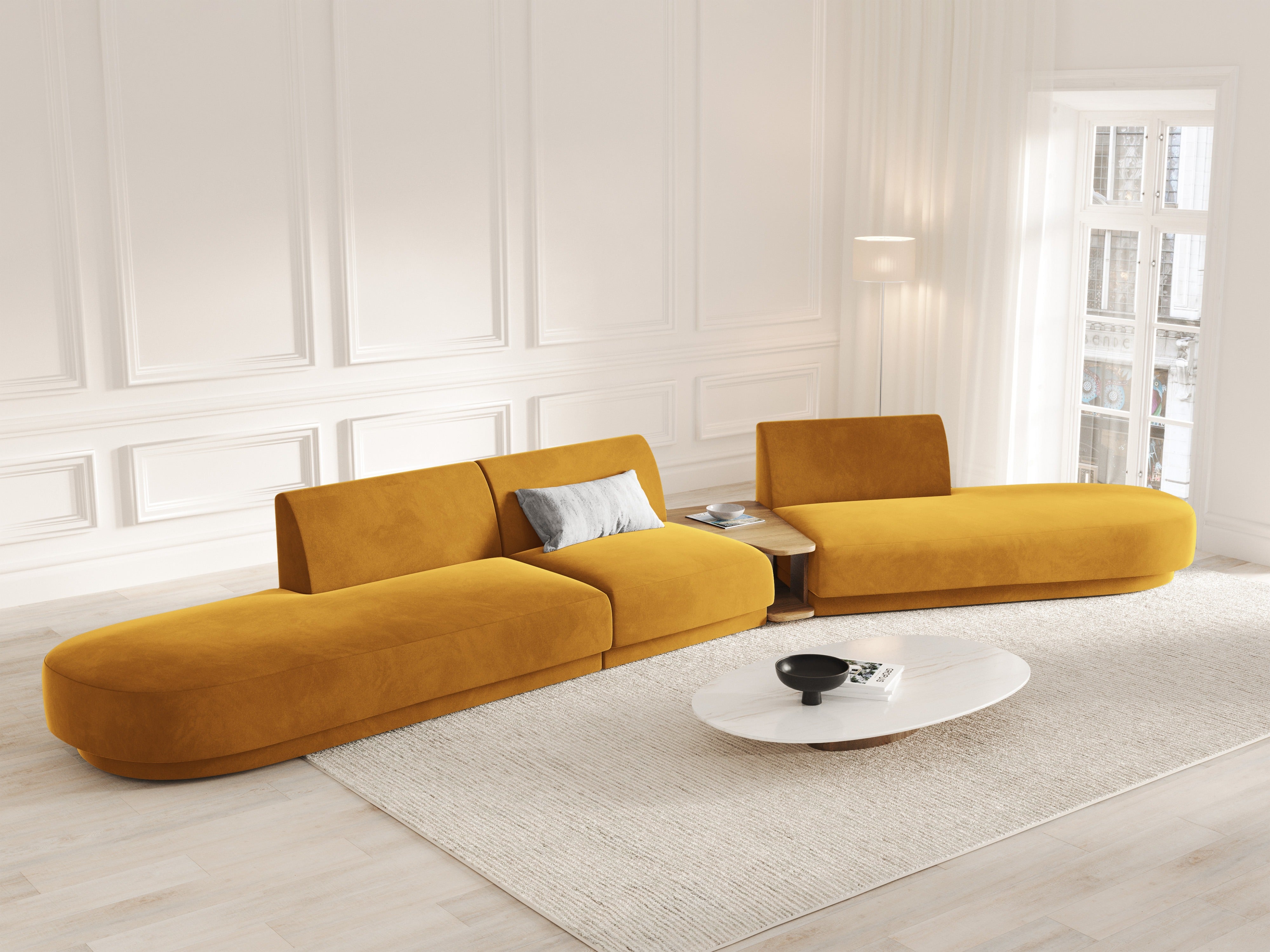 Modularsofa rechts mit Tisch, 5-sitzig, samt MILEY, gelb