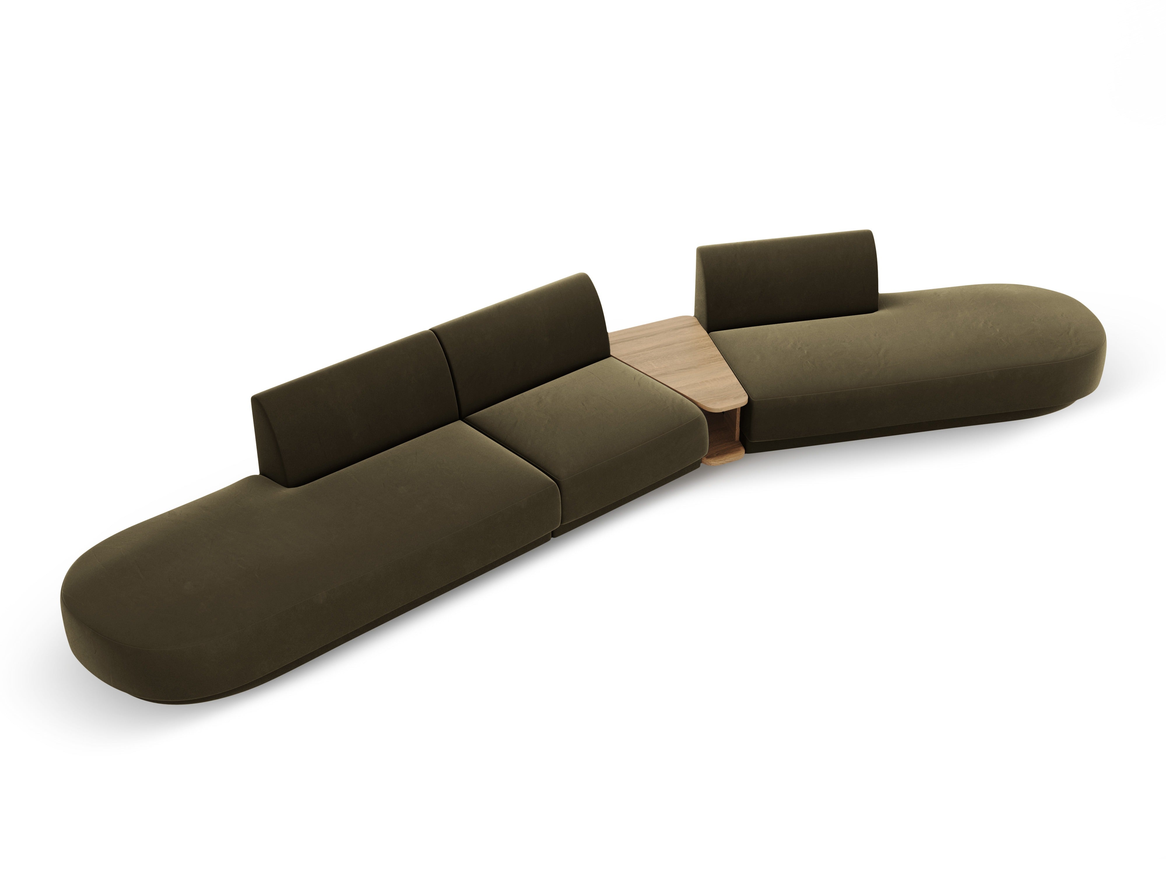 Right-facing modular sofa with table, 5-seater, velvet MILEY green