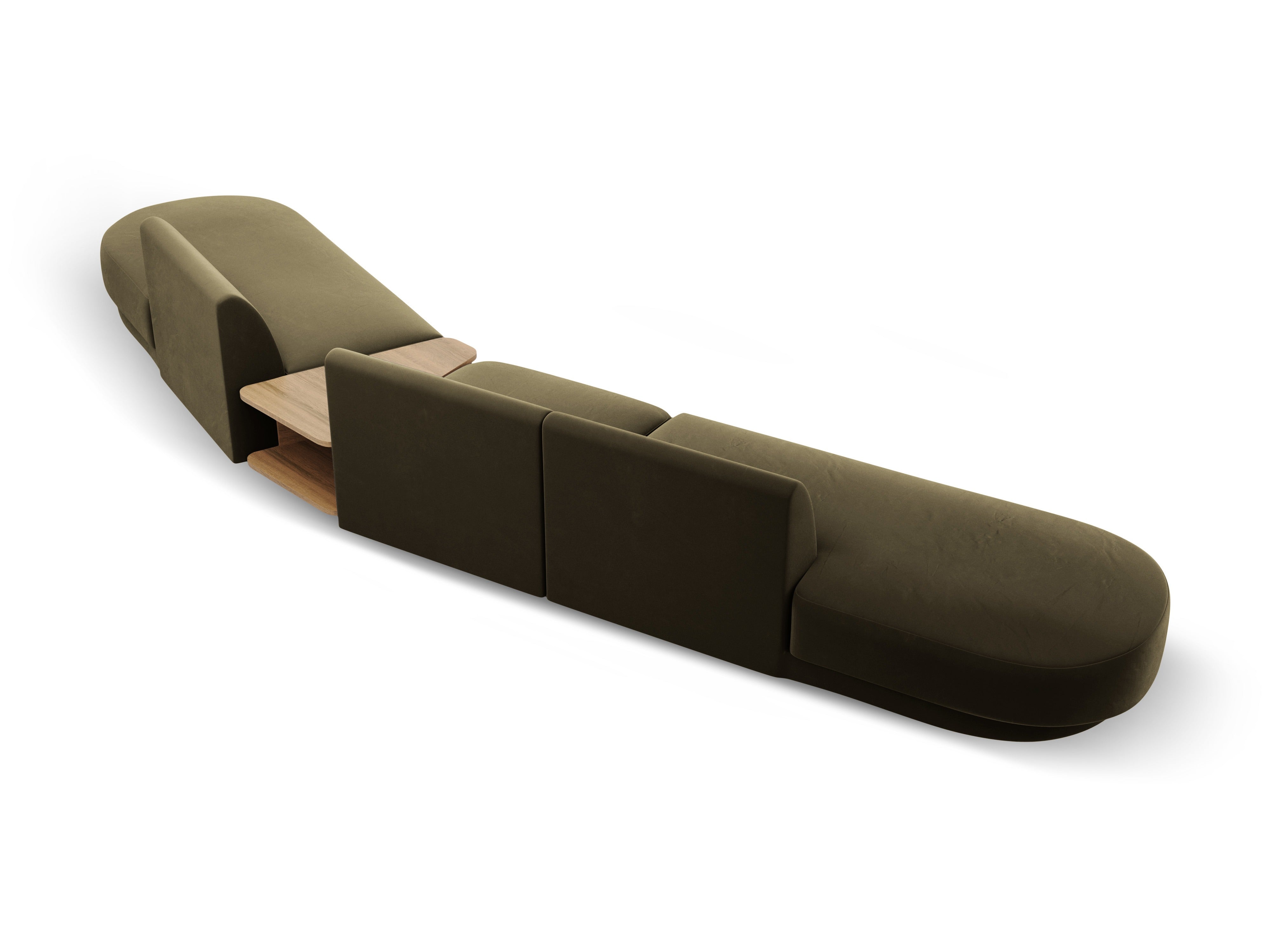 Right-facing modular sofa with table, 5-seater, velvet MILEY green