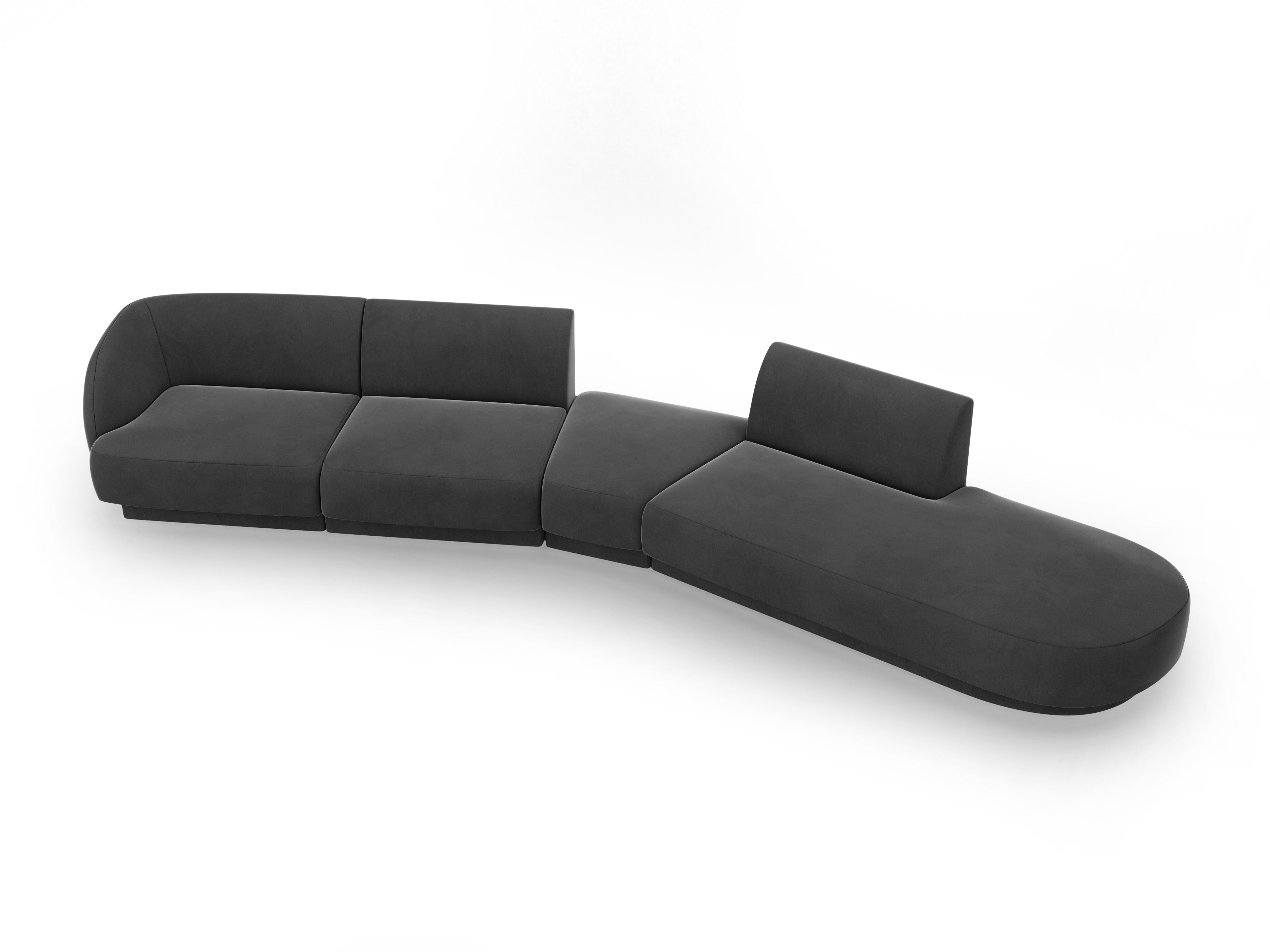 Gray right-facing velvet modular corner sofa for 7 people MILEY