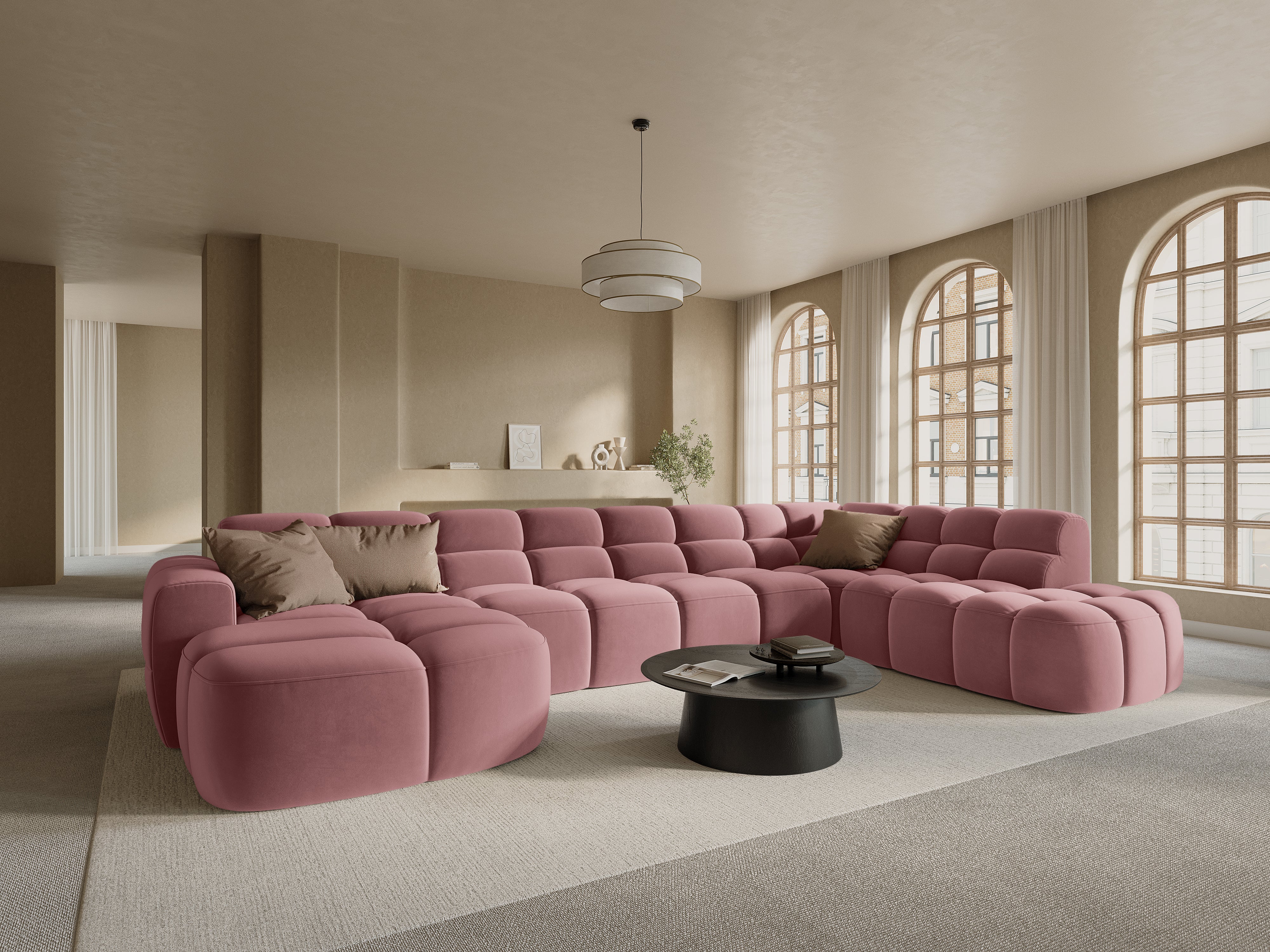 Samt-Ecksofa mit Panoramablick rechts LISA rosa