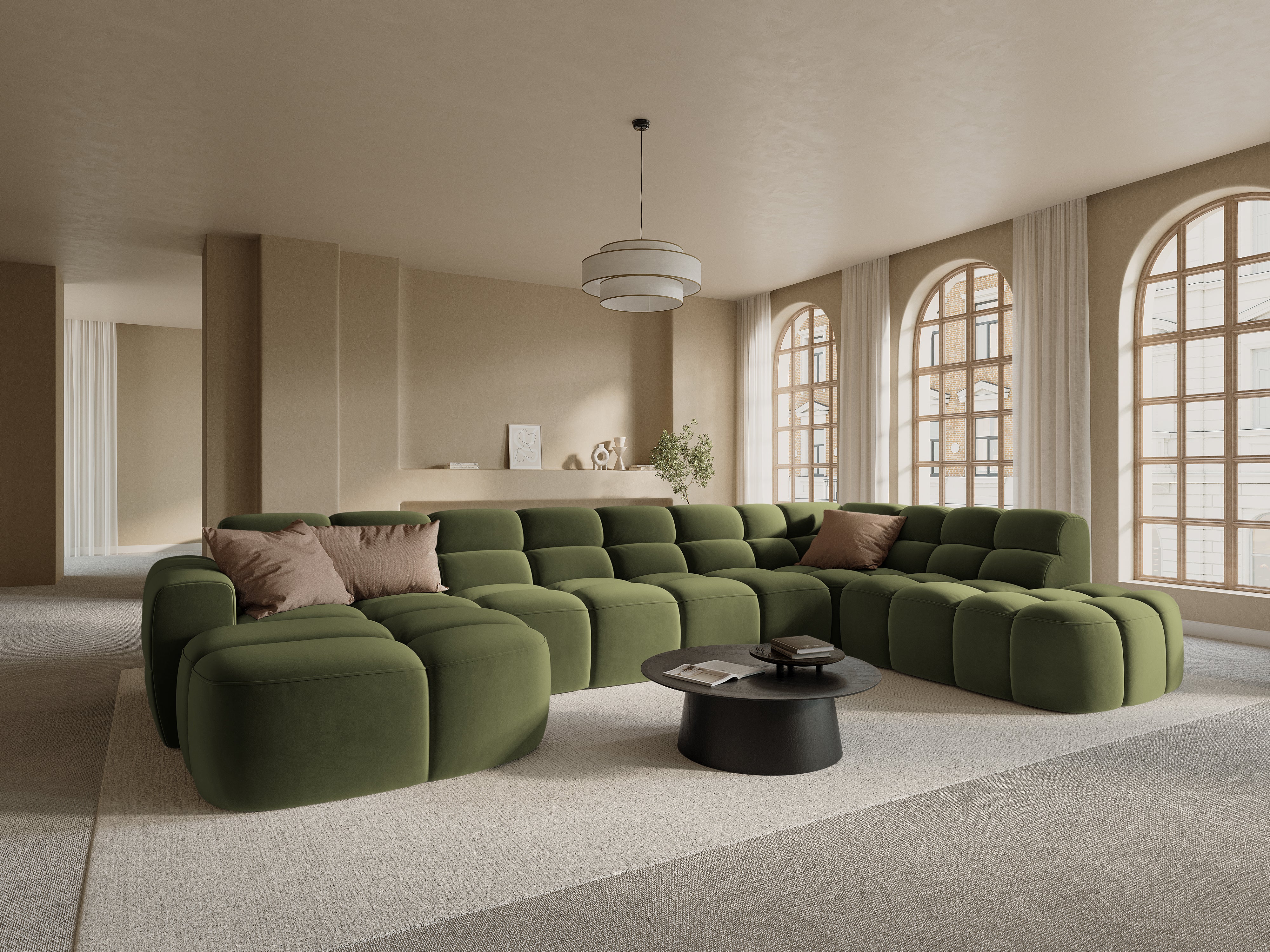 Panoramarechts-Ecksofa LISA grün Chenille