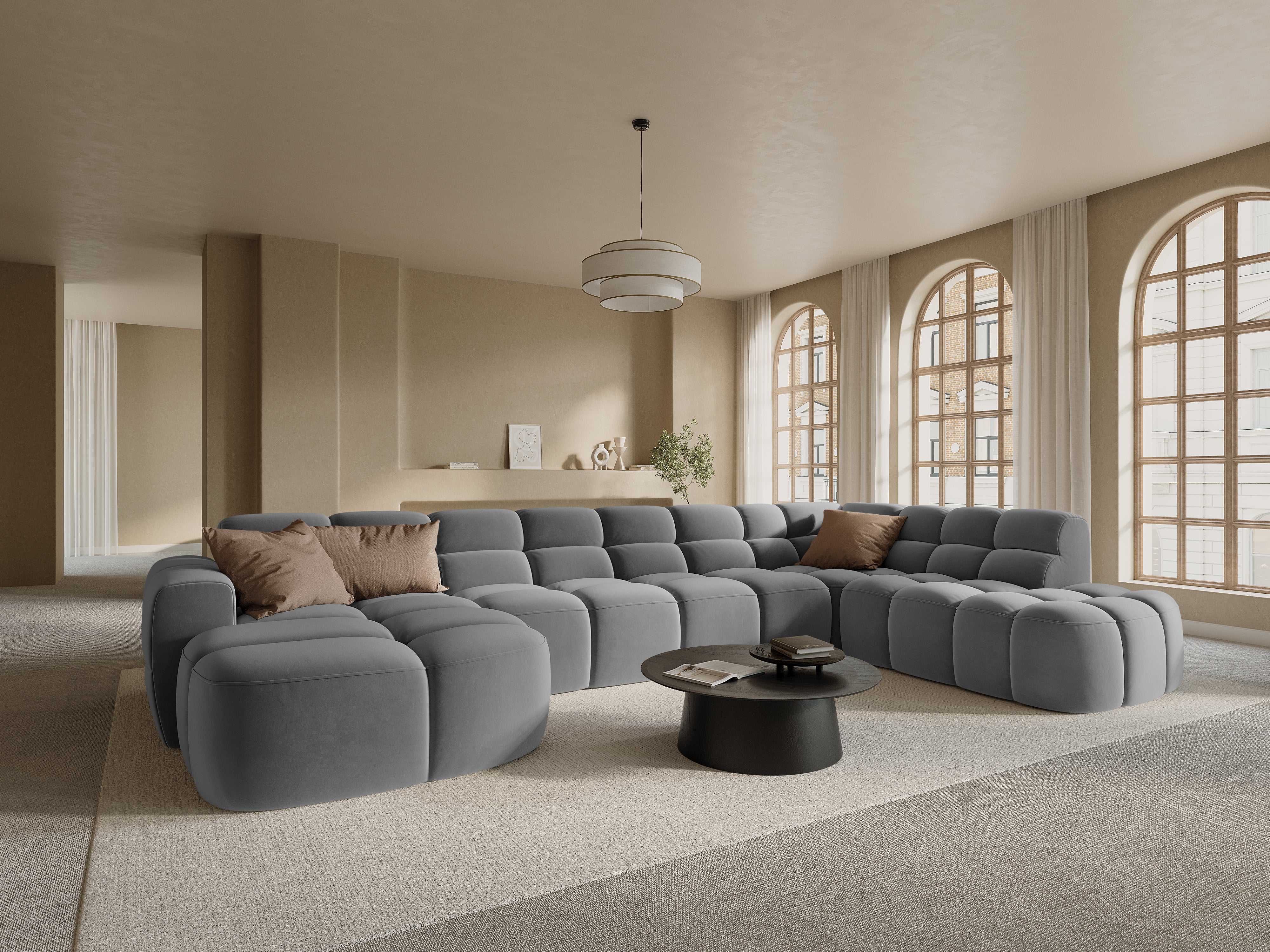 Panoramarechts-Ecksofa LISA graues Chenille