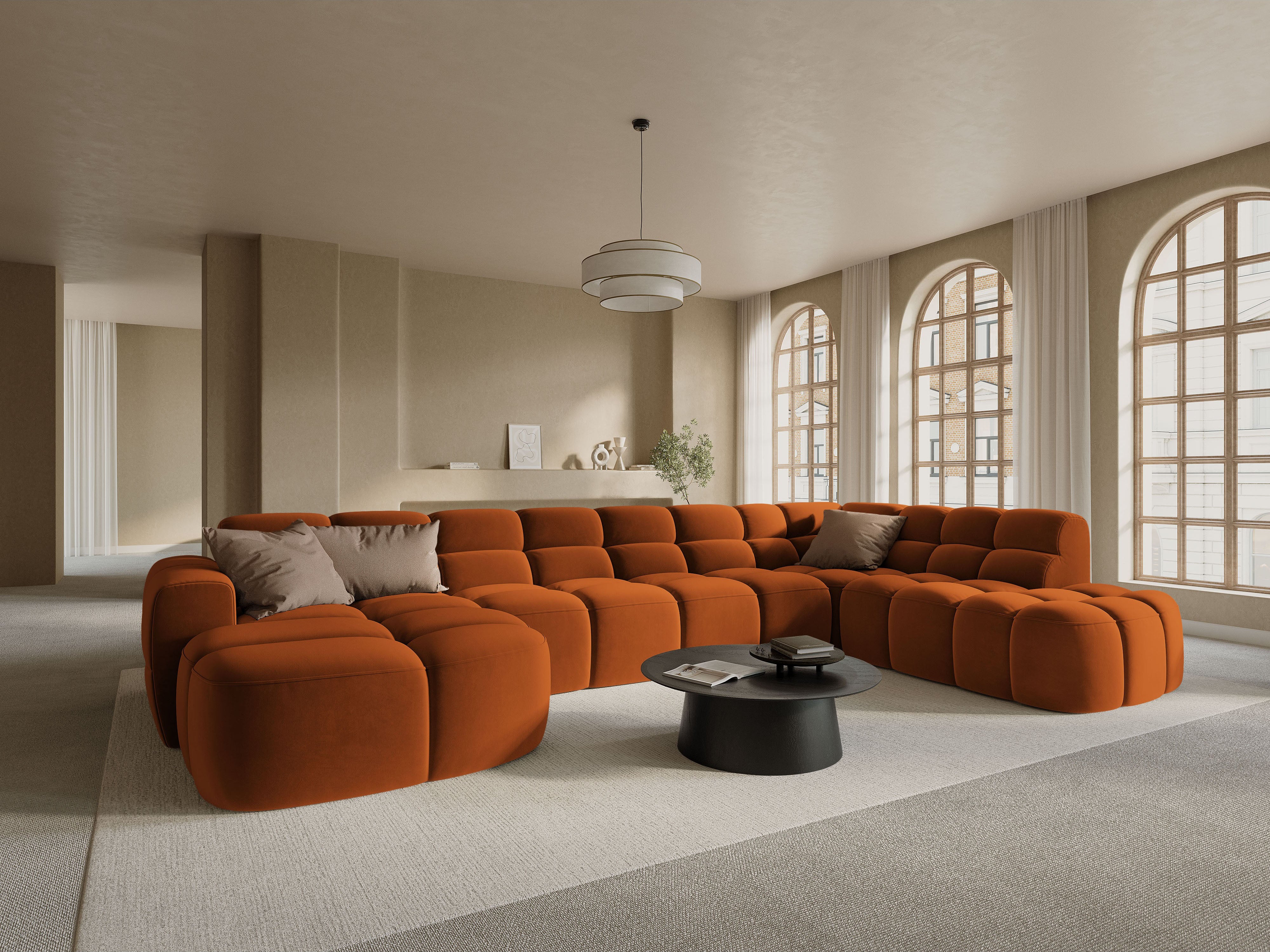 Panoramarechts-Ecksofa LISA Terrakotta Chenille