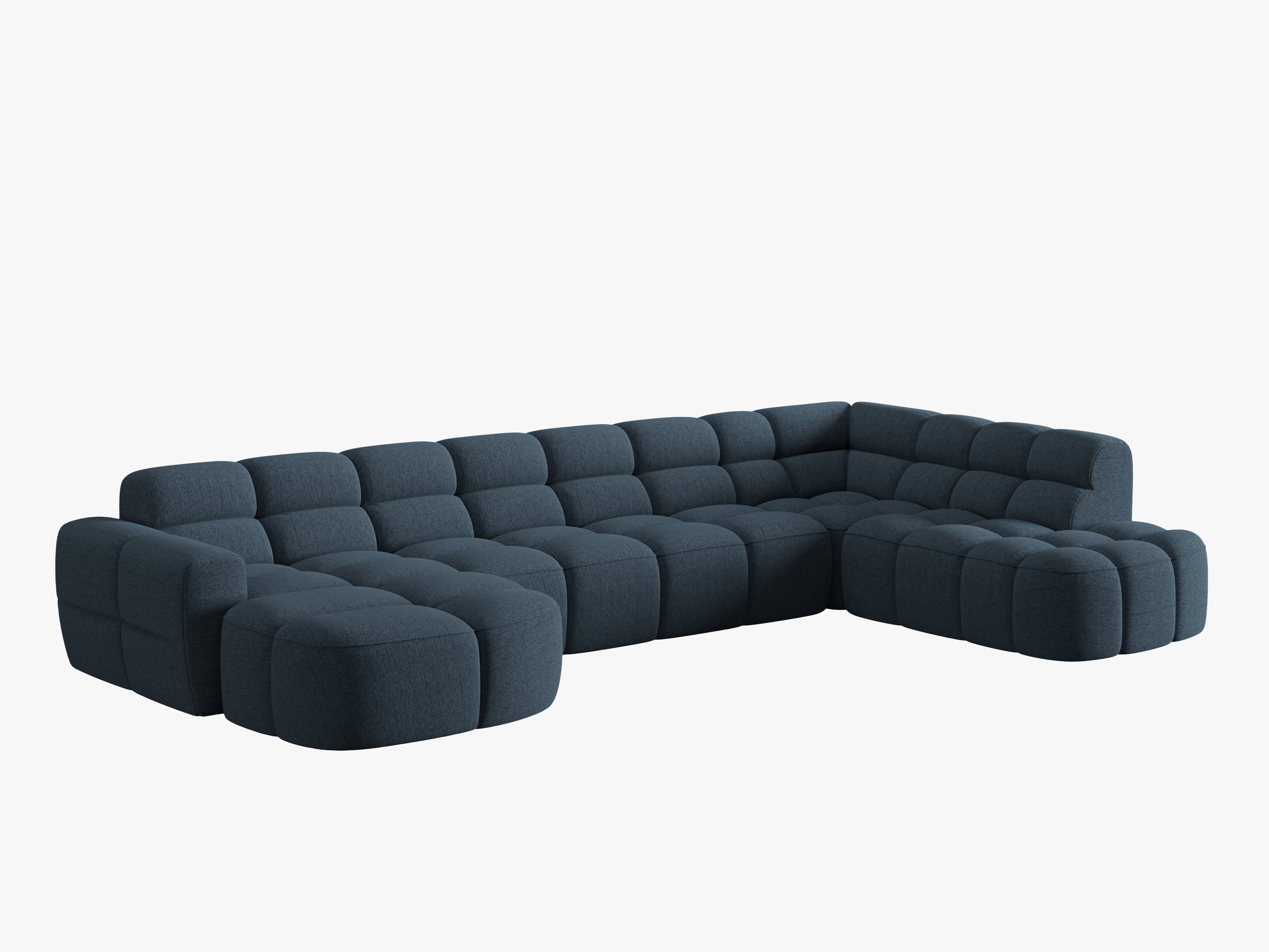 Panoramarechtschwenksofa LISA dunkelblaues Chenille