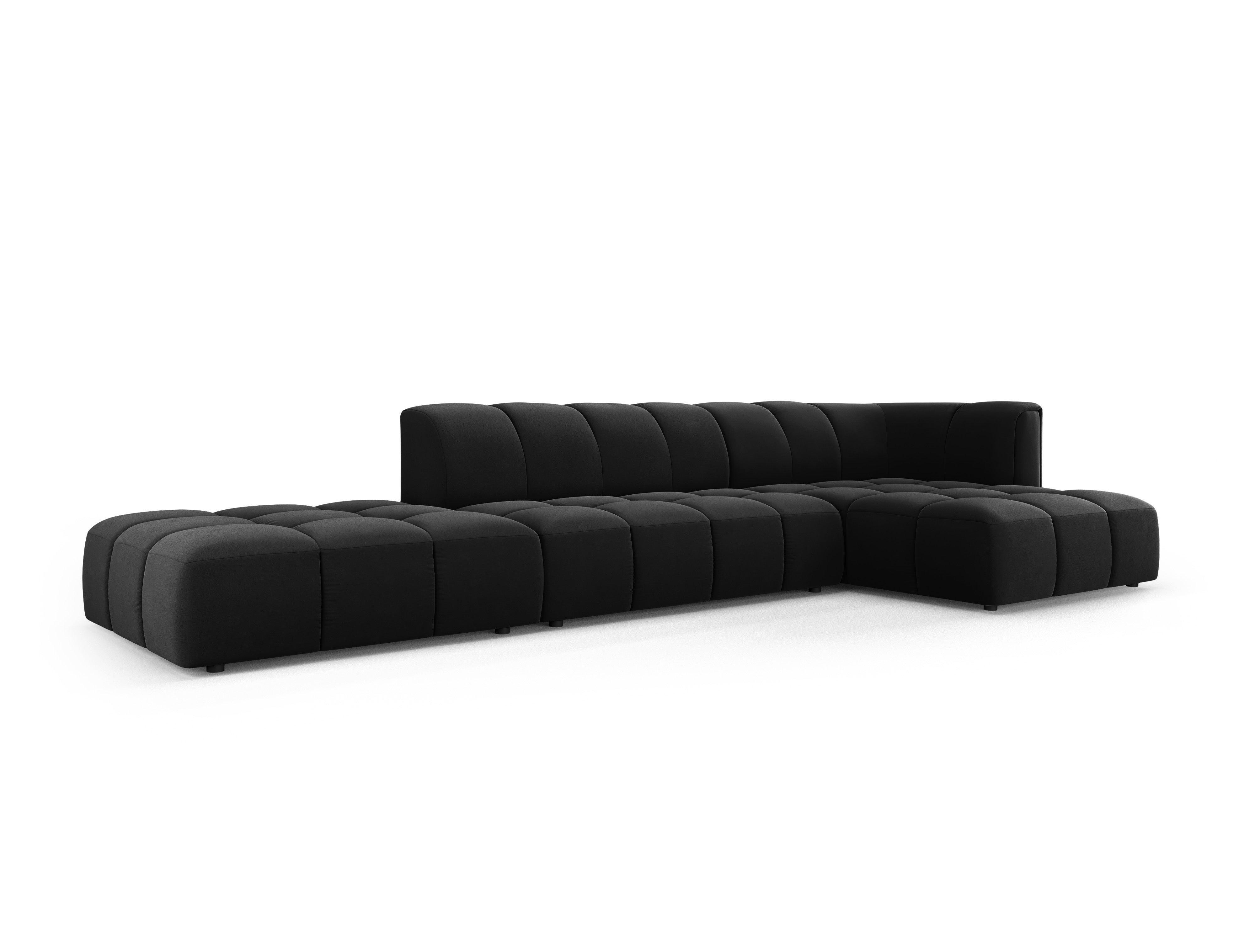 Velvet 5 seater right side open corner sofa FRANCESCA black Milo Casa Eye on Design