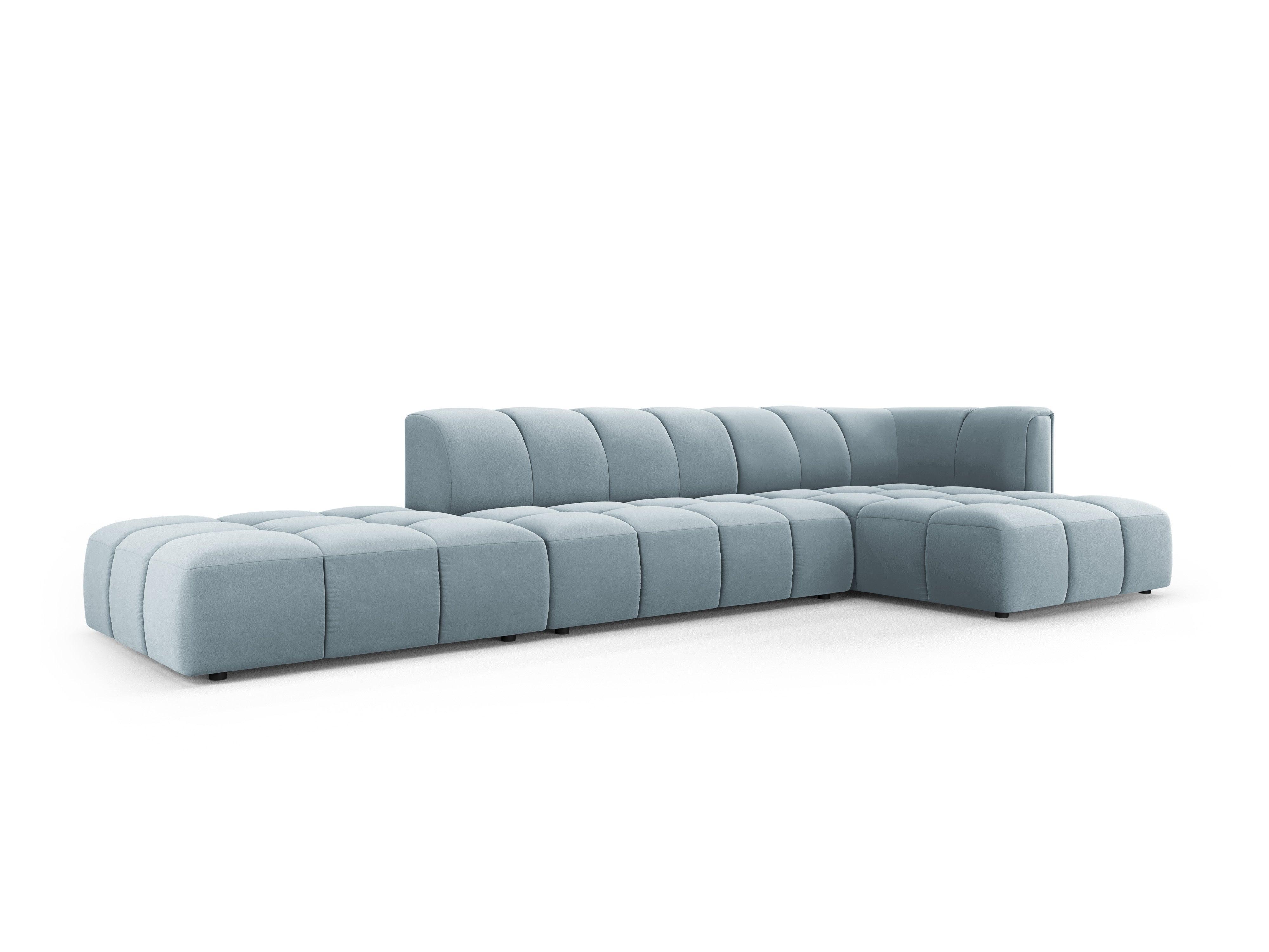 Velvet 5 seater right side open sofa FRANCESCA light blue Milo Casa Eye on Design